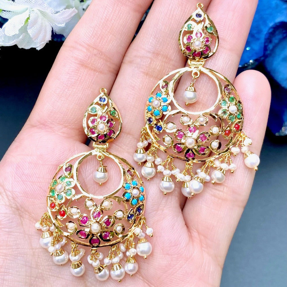 navaratna chandbali earrings on 22k gold