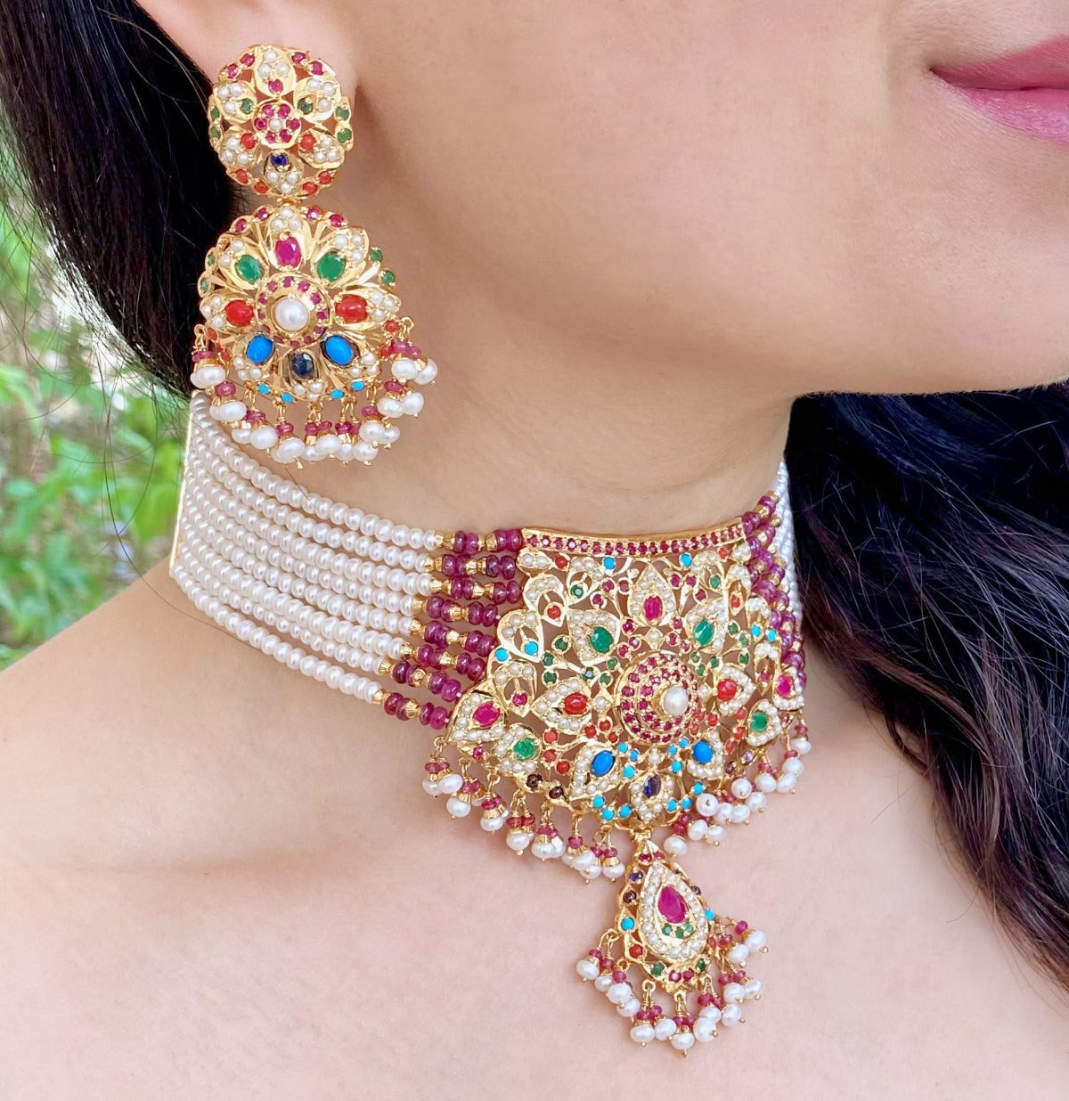 navaratna gold plated silver choker set for women in usa