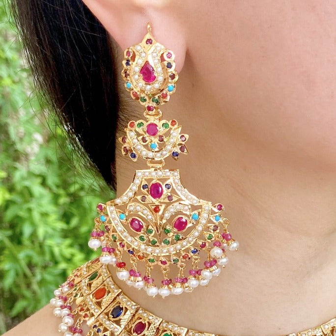 indian navratna earrings on gold plated silver online in usa