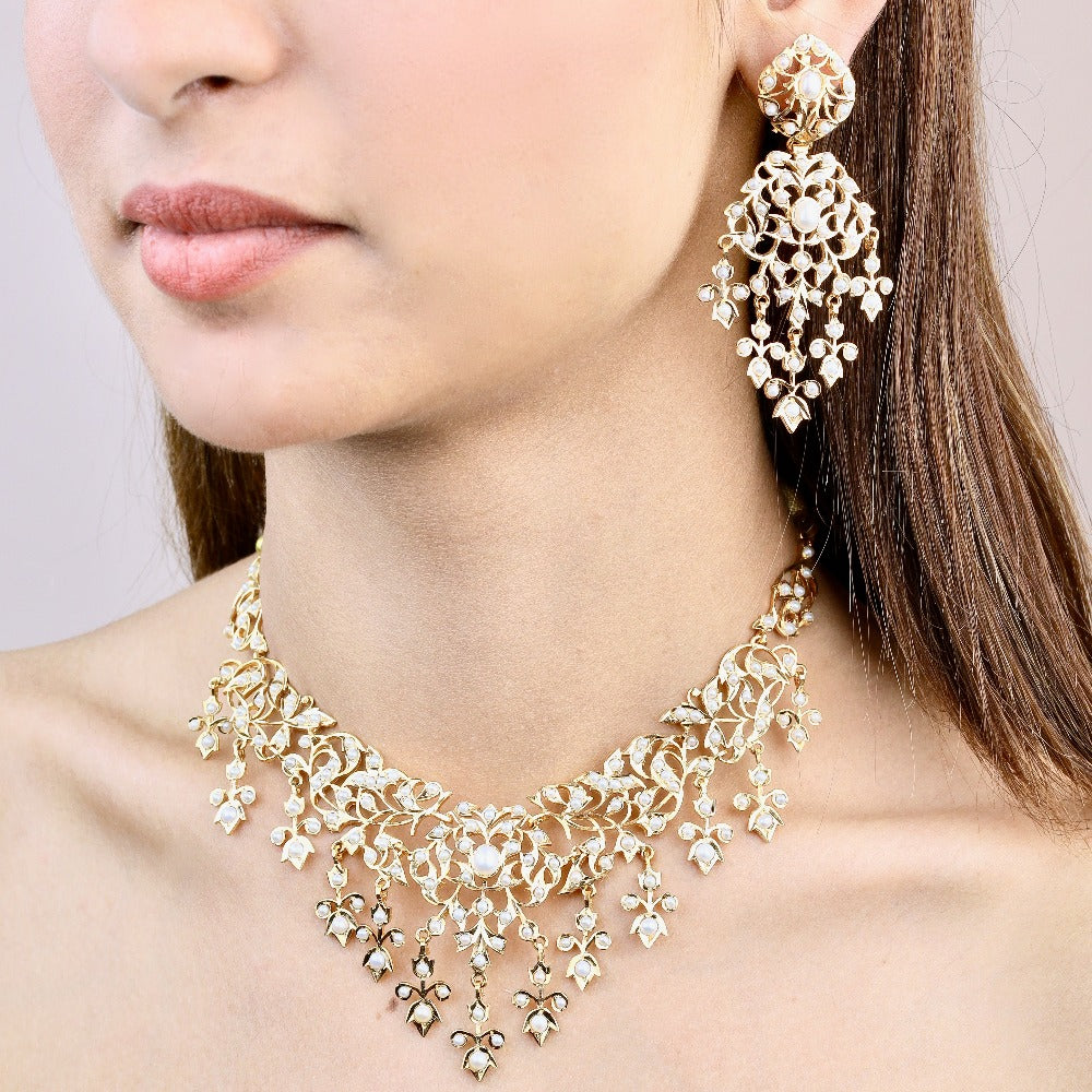 Edwardian Pearl Set | Premium Gold Plated Jewelry | For Women