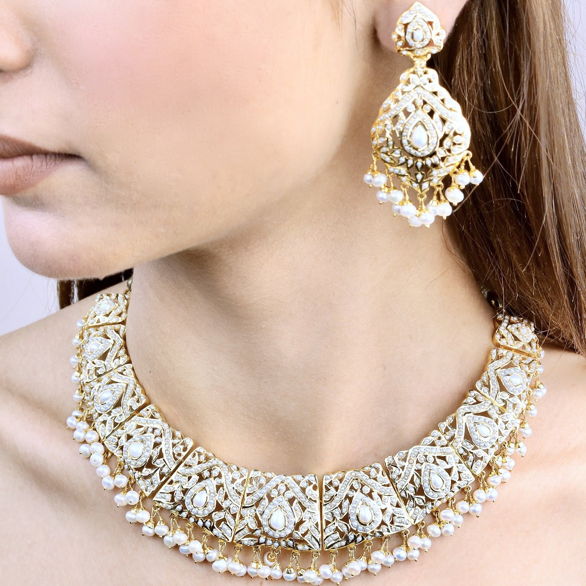 real pearl Bollywood  jewelry necklace set in usa