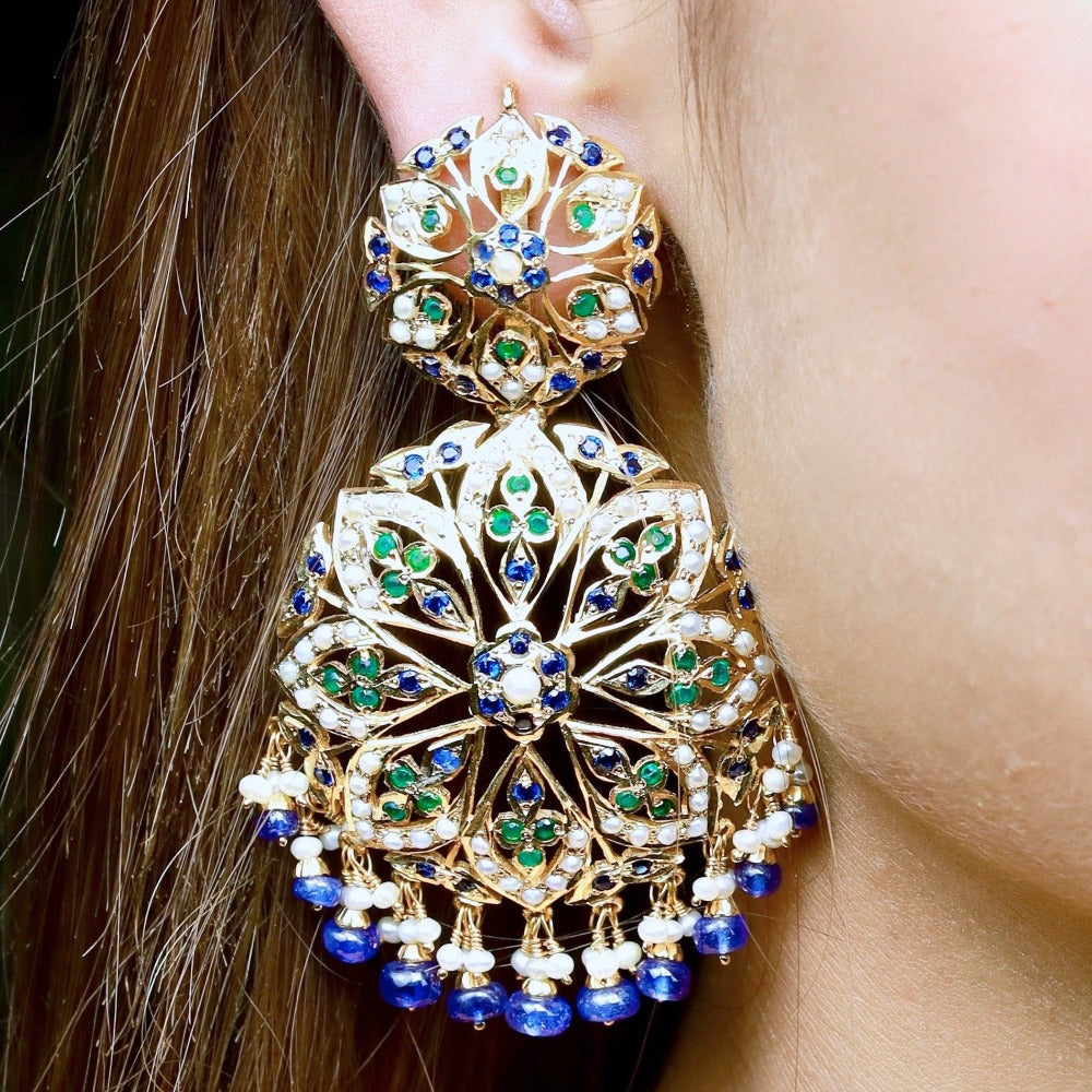 Attractive Indian Earrings | Multicolored Jewelry for Women | Gold Plated on 925 Silver ER 309