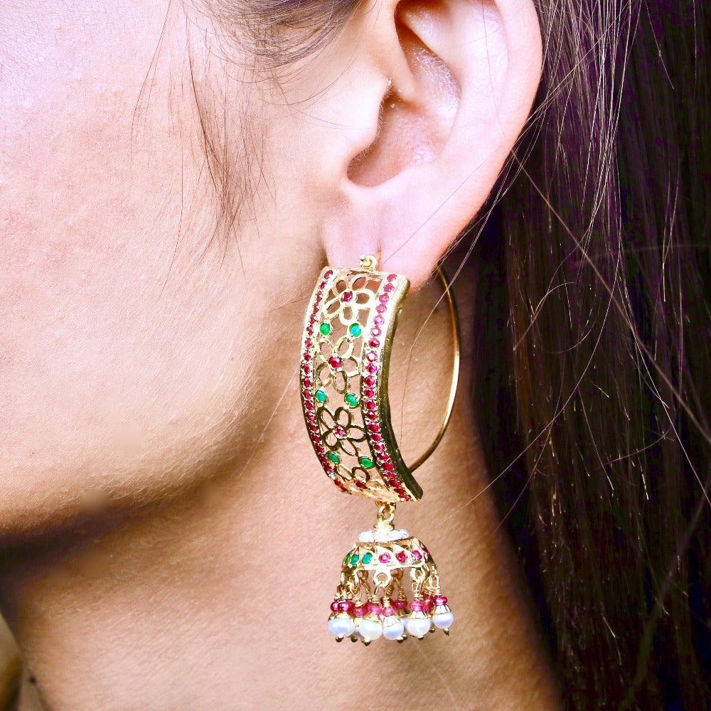 Multicolored Jadau Jhumka Earrings in Gold Plated Silver  ER 167