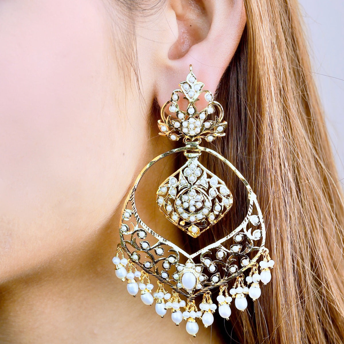 Silver Chandbali Earrings | Antique Design | Freshwater Pearls | Fashion Jadau Jewelry ER 115