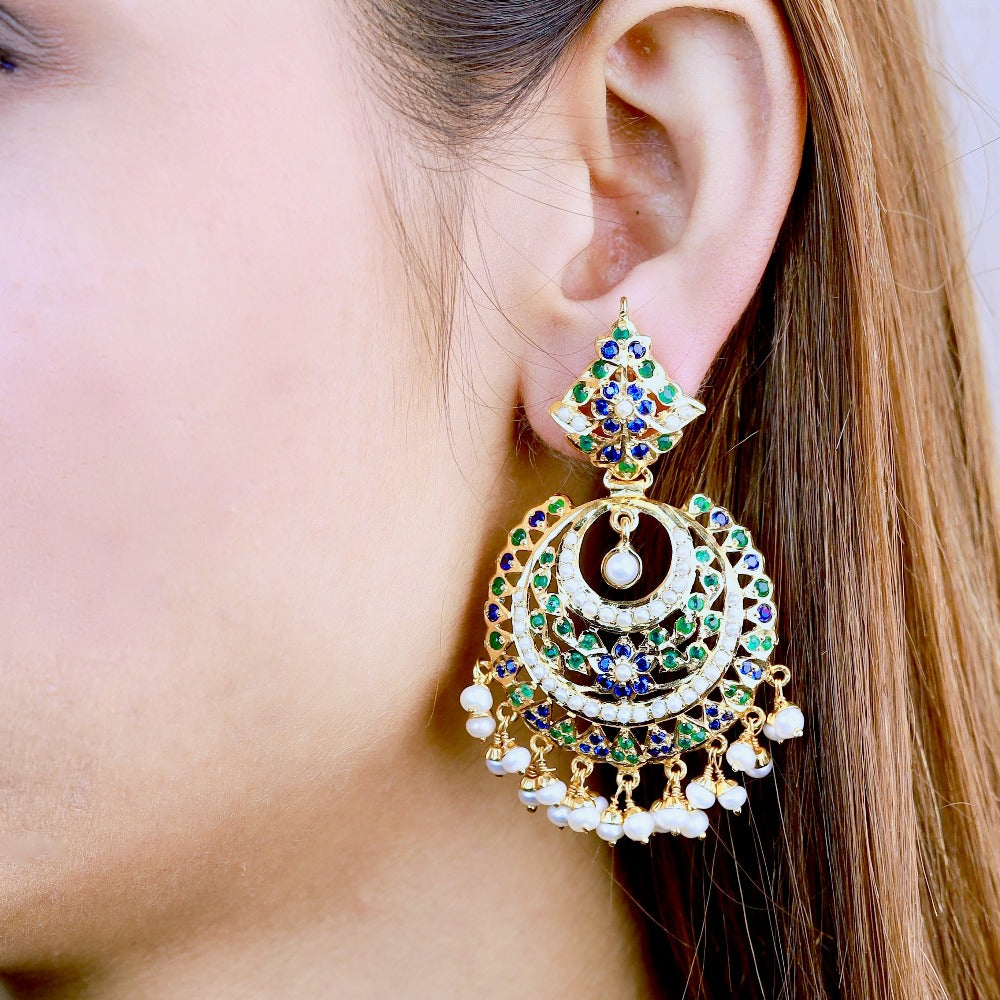 Multicolored Jadau Chandbali Earrings in Gold Plated Silver ER 326