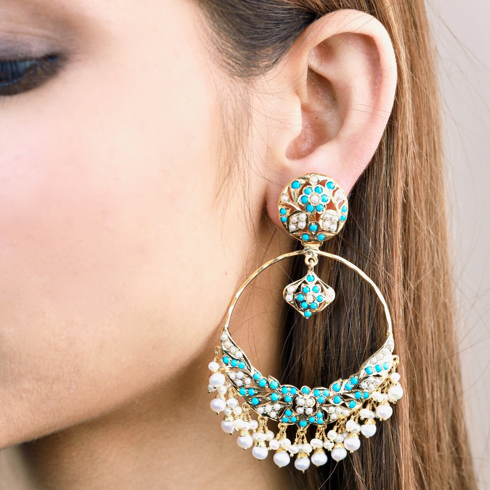 Hyderabadi Turquoise hoop Earrings