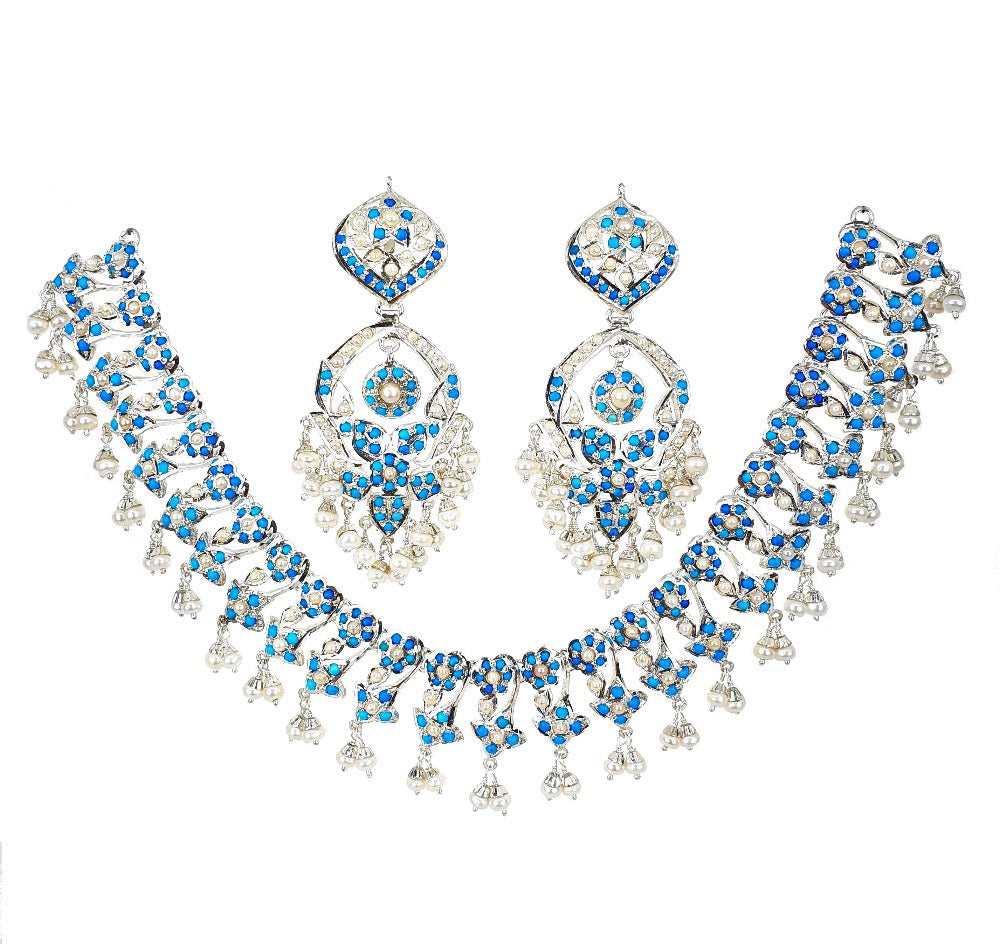 Pearl Pheroza Jadau Necklace Set in 925 Silver SNS 001A