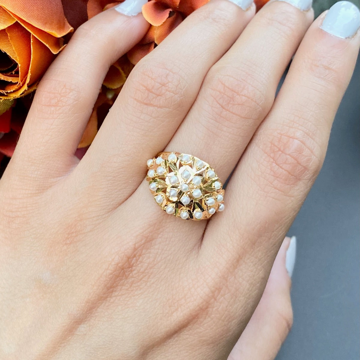 lightweight pearl ring on 22 carat gold