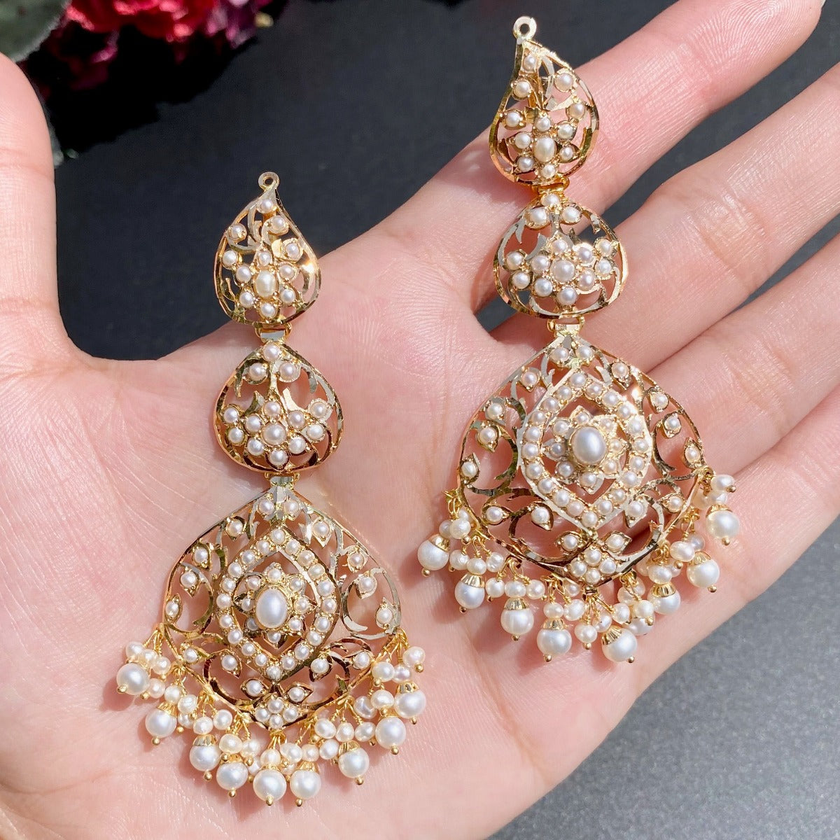 long indian gold earrings in 22k carat purity