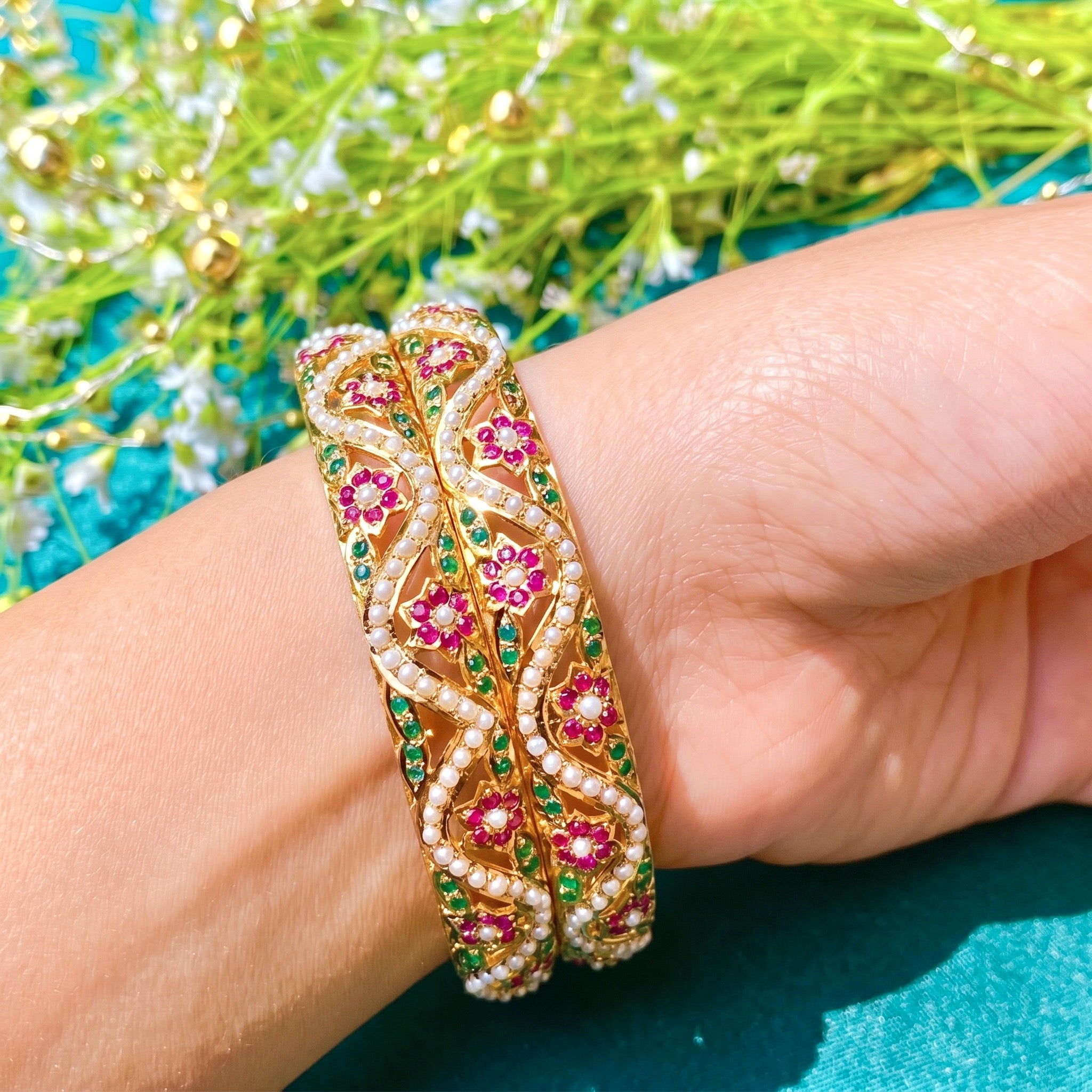 rajasthani bangles in gold plated silver