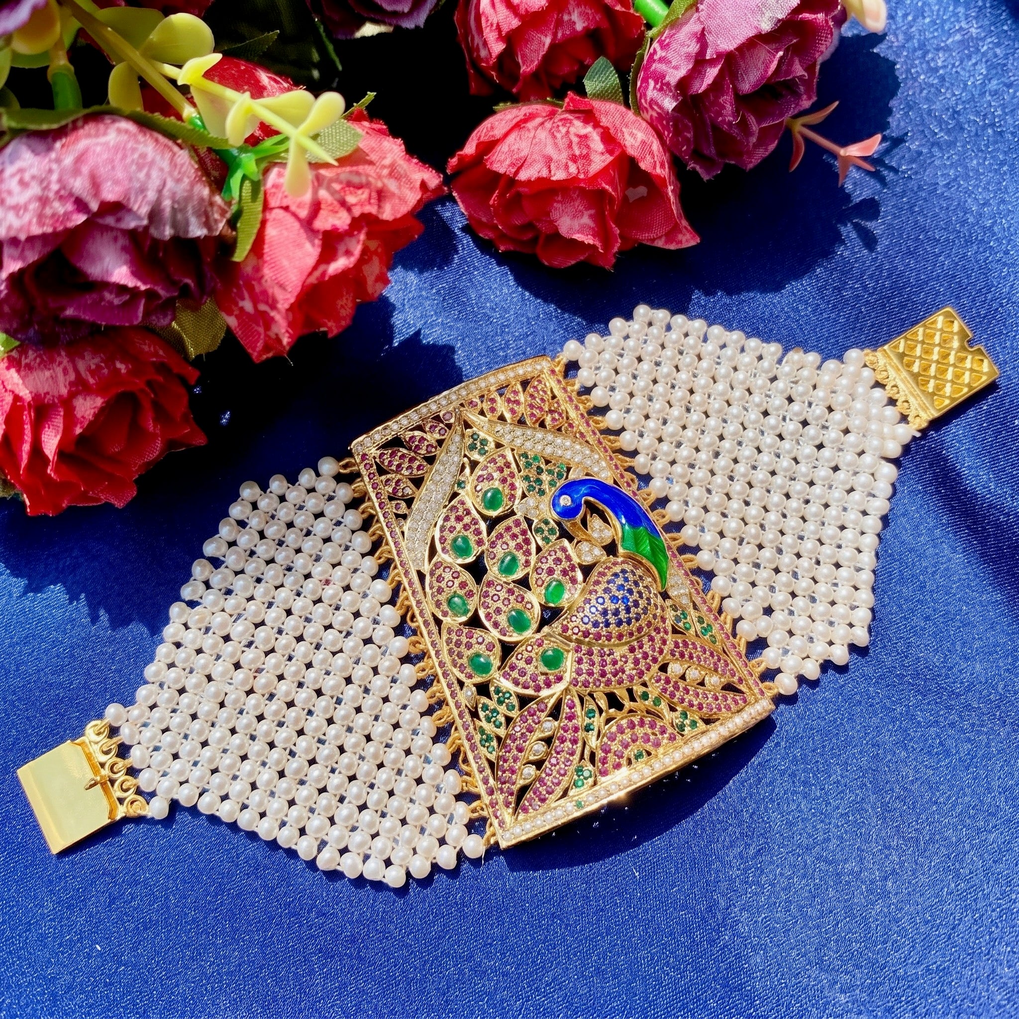 gold plated pearl bracelet for women