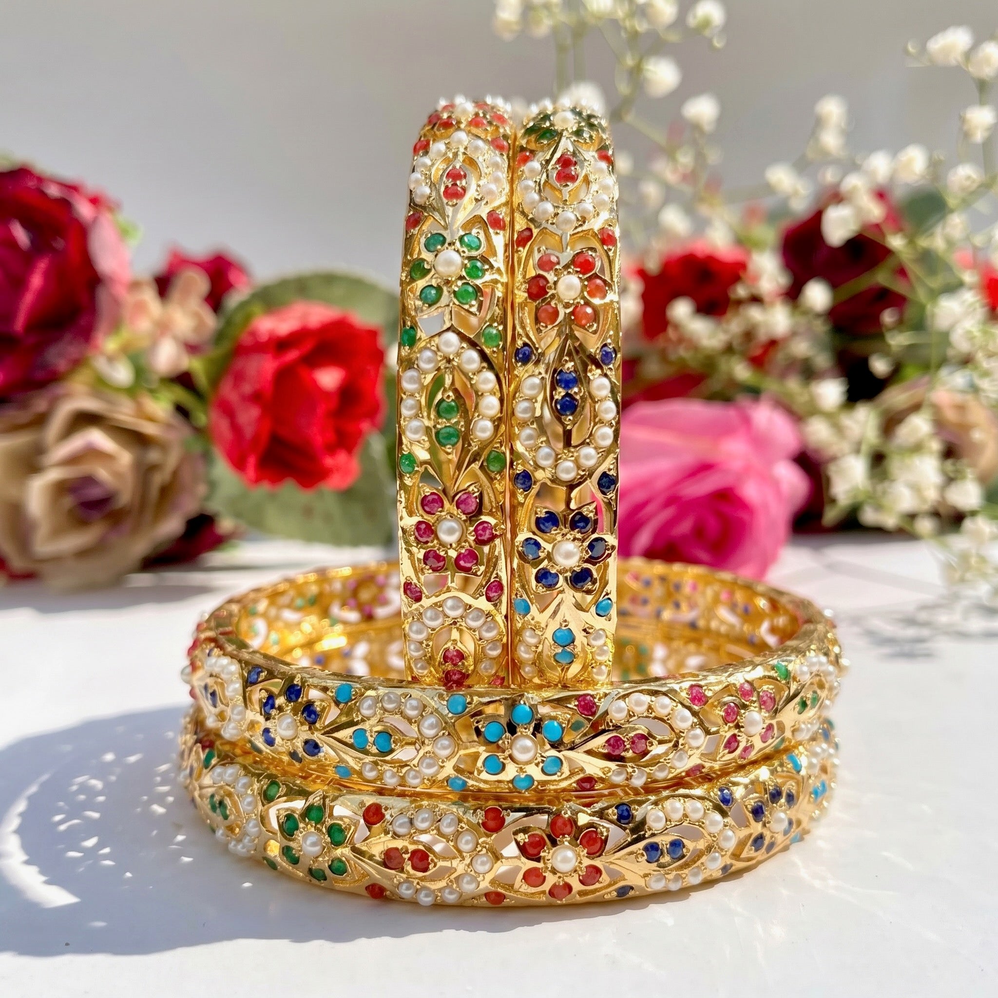 gold plated silver bangles in Navaratna colors