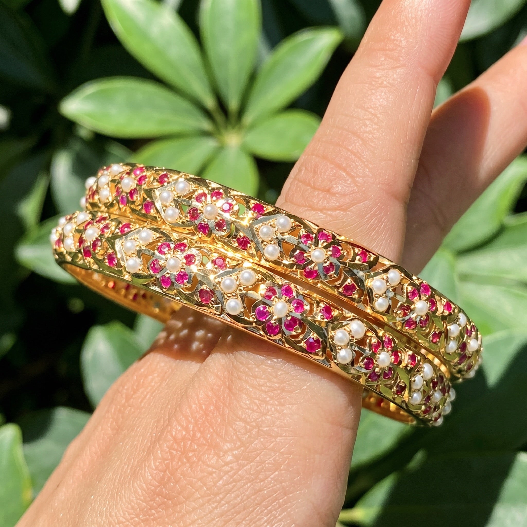 gold plated silver bangles in ruby