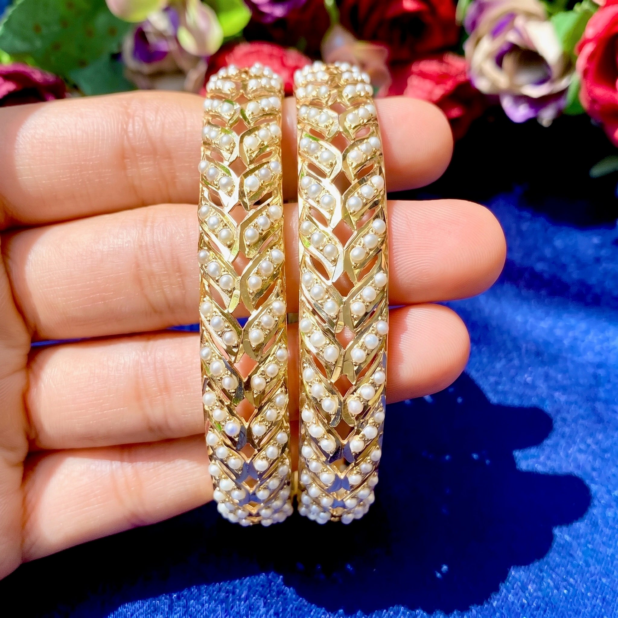 pearl bangles made with traditional indian / pakistani jadau craft