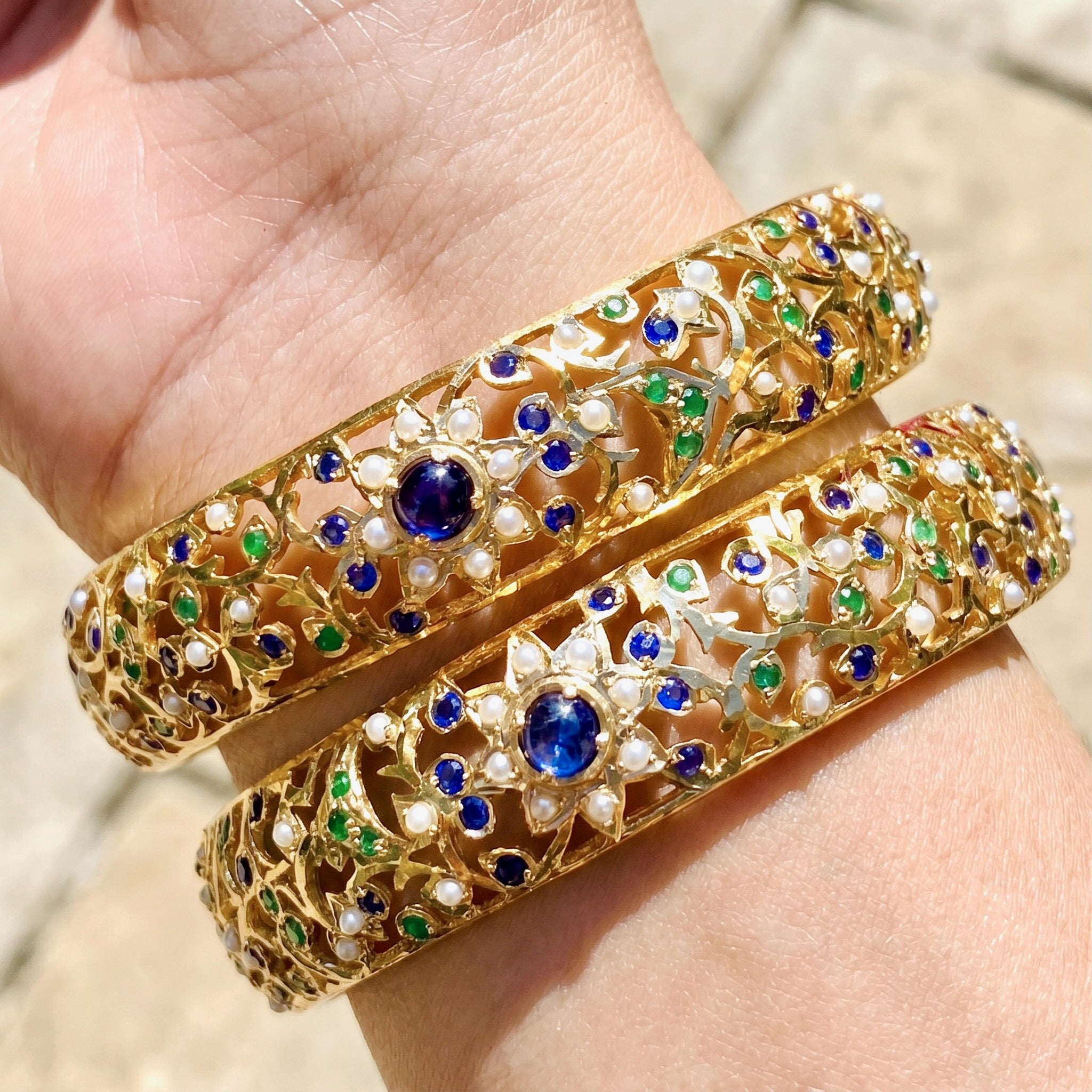 antique mughal bangles on gold plated silver