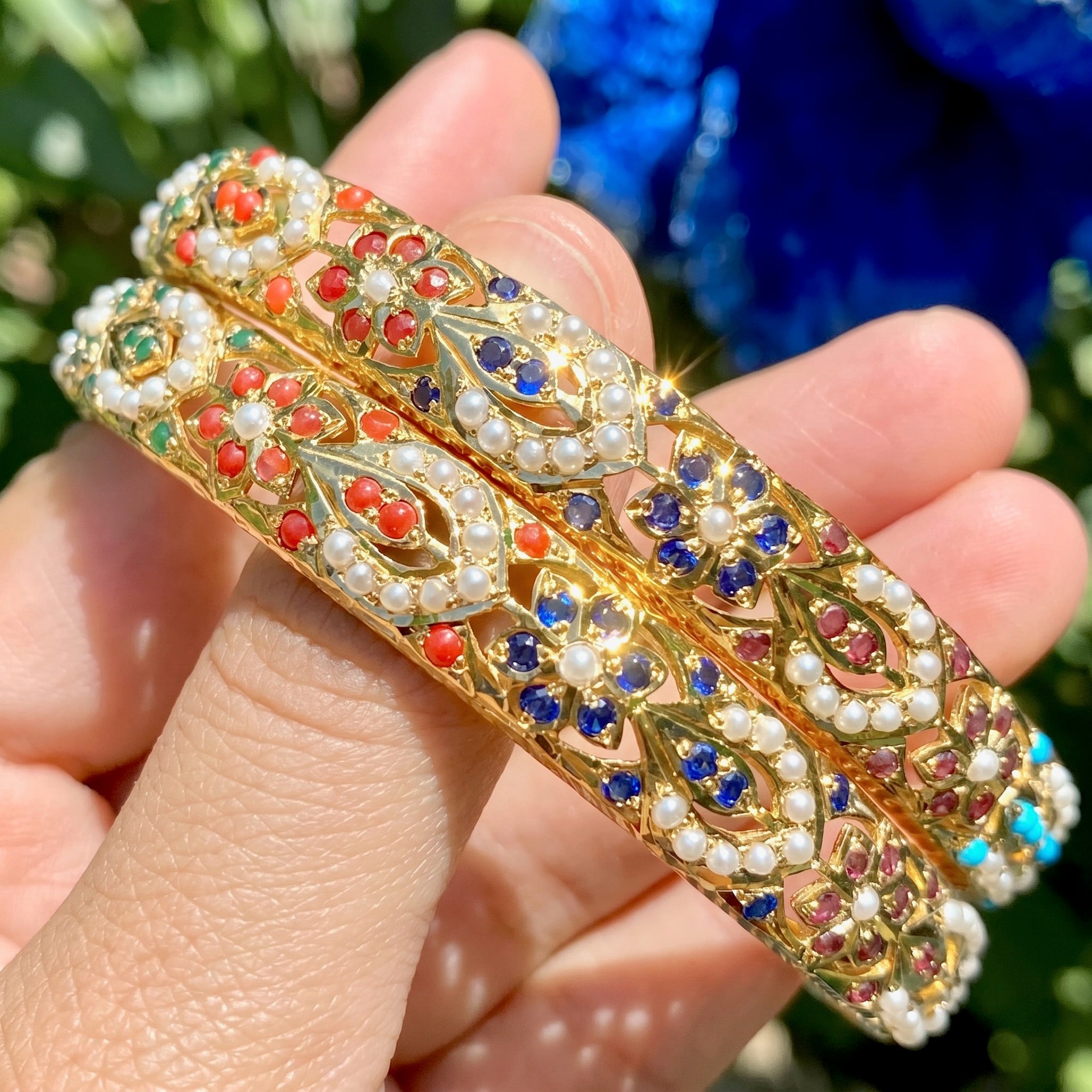 Navaratna bangles made in gold plated sterling silver