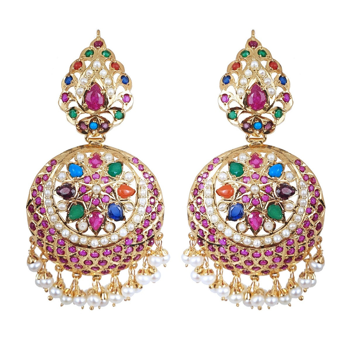 Navrattan Jadau Earrings in Gold Plated Silver ER 038