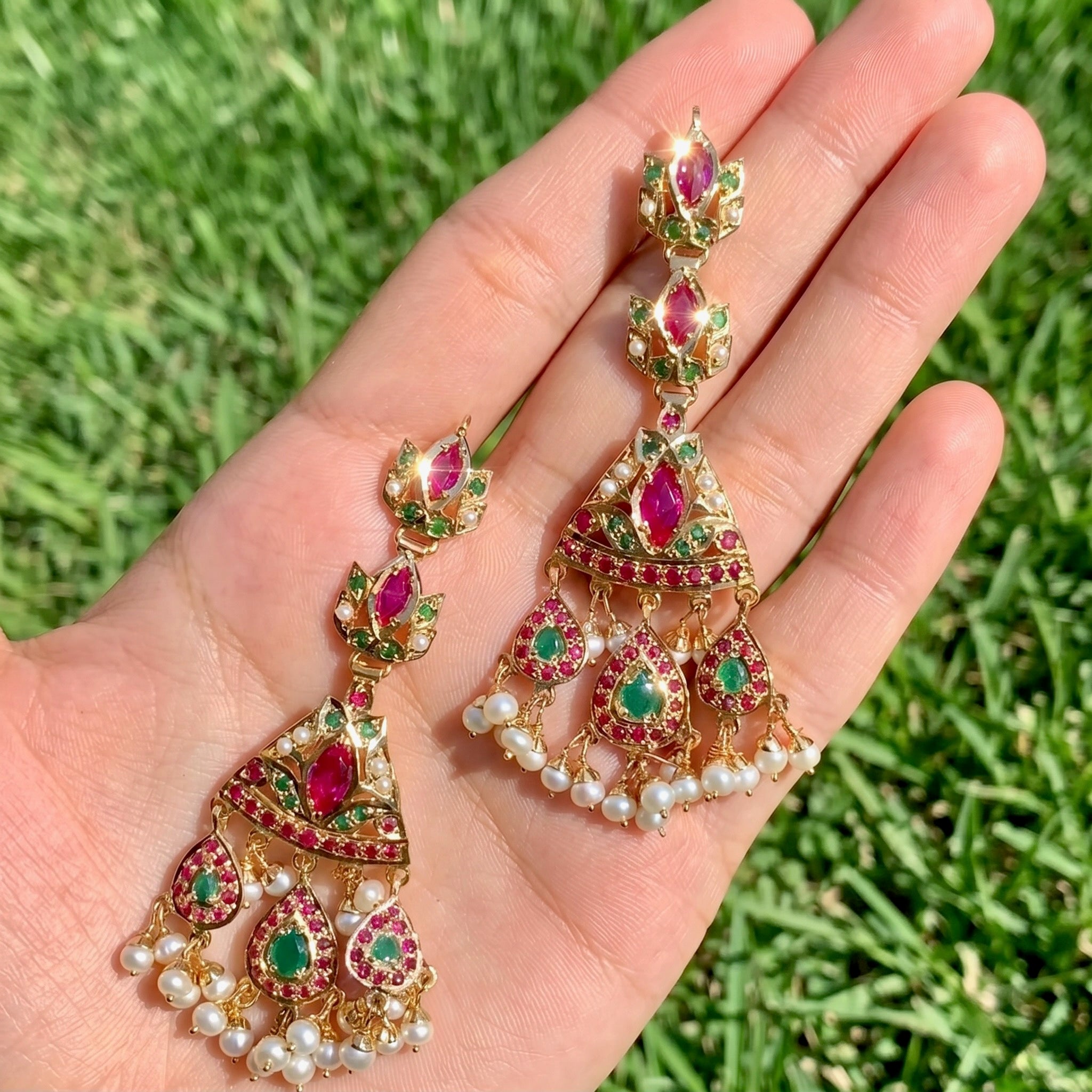 gold plated danglers in multi-colours