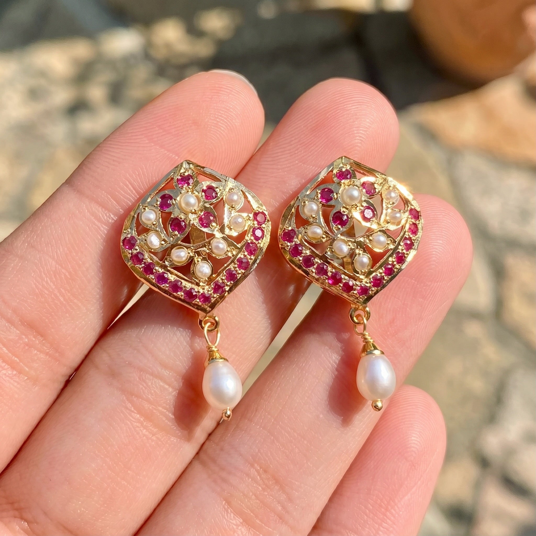 925 silver jadau studs with 22k gold plating
