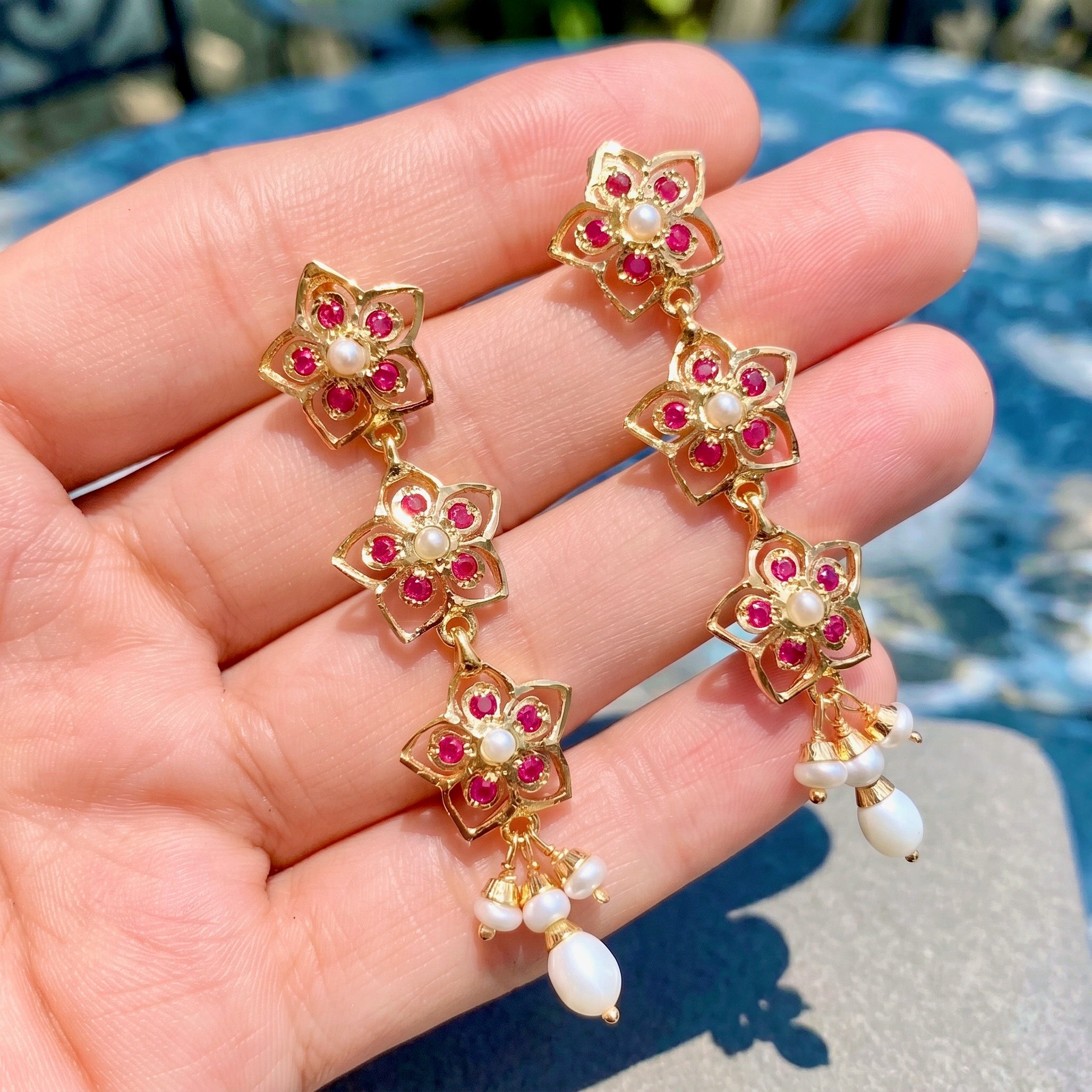 Long Indian Silver Danglers Silver | Stone Studded ER 507B