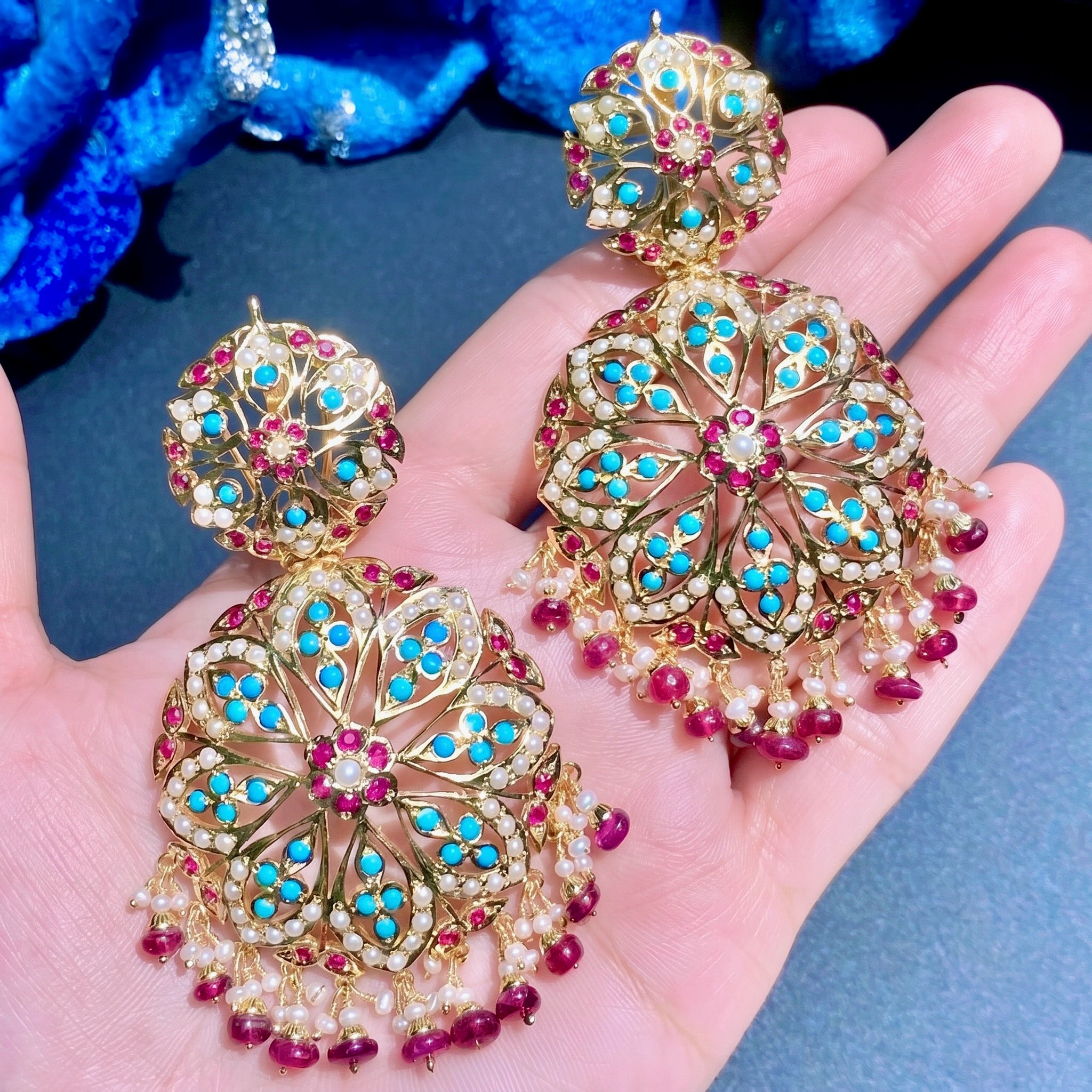 Large Round Jadau Dangler Earrings | Gold Plated on 925 Silver | ER 603