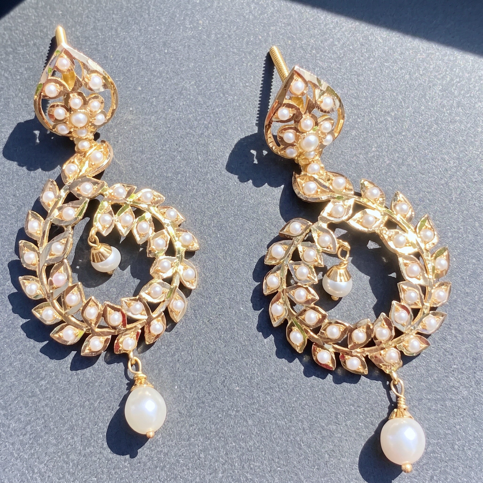 freshwater pearl danglers in gold