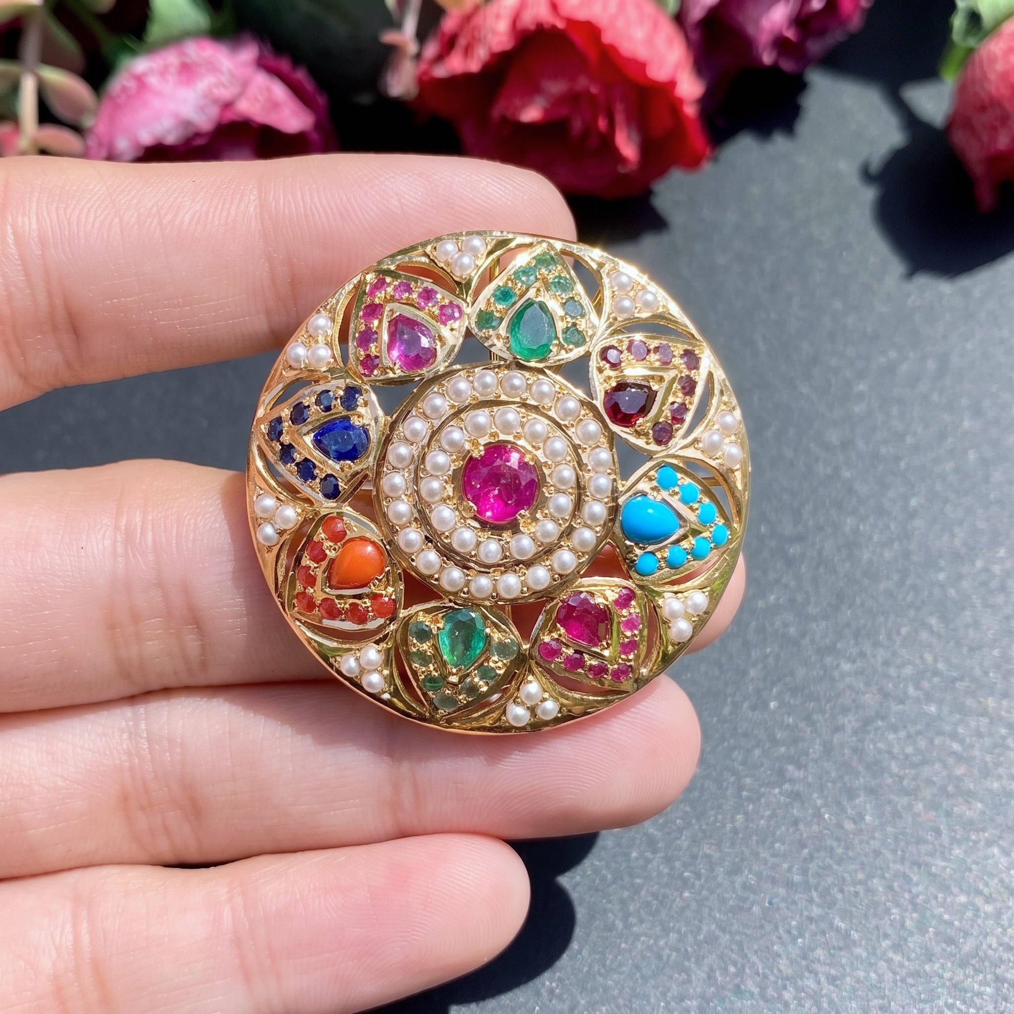 malabar navratna cocktail ring in gold