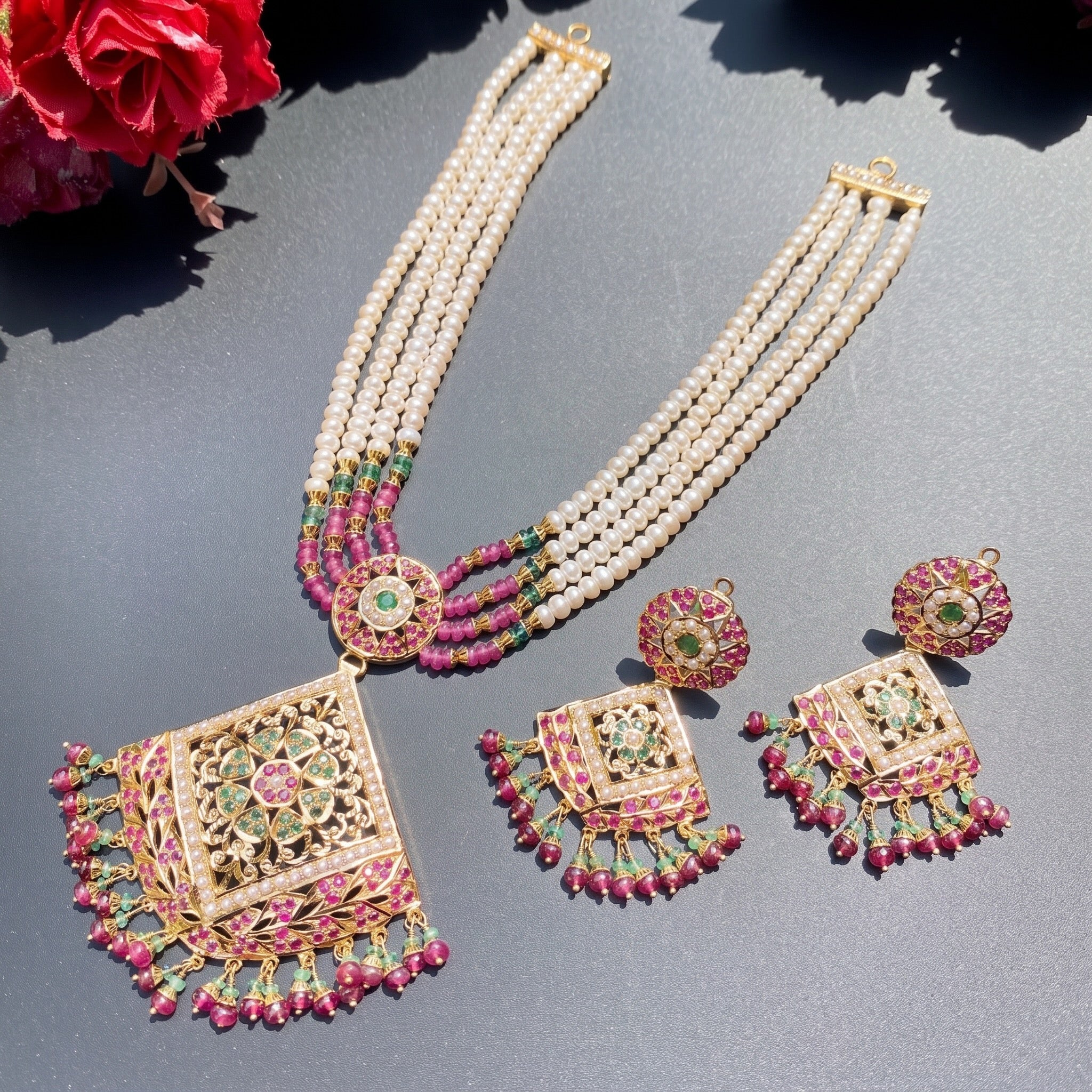 multicoloured jadau choker necklace