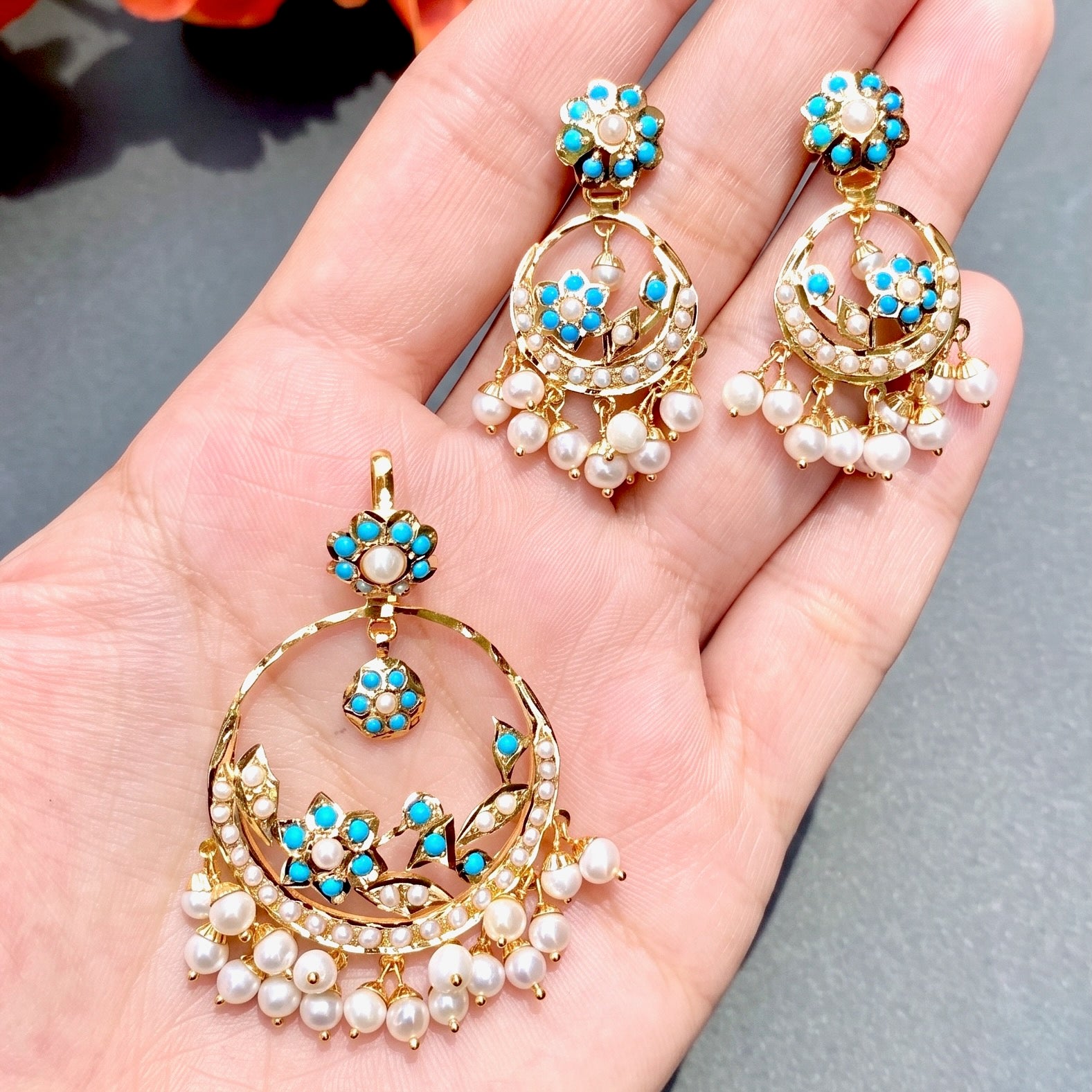 pearl pheroza bengali type pendant set
