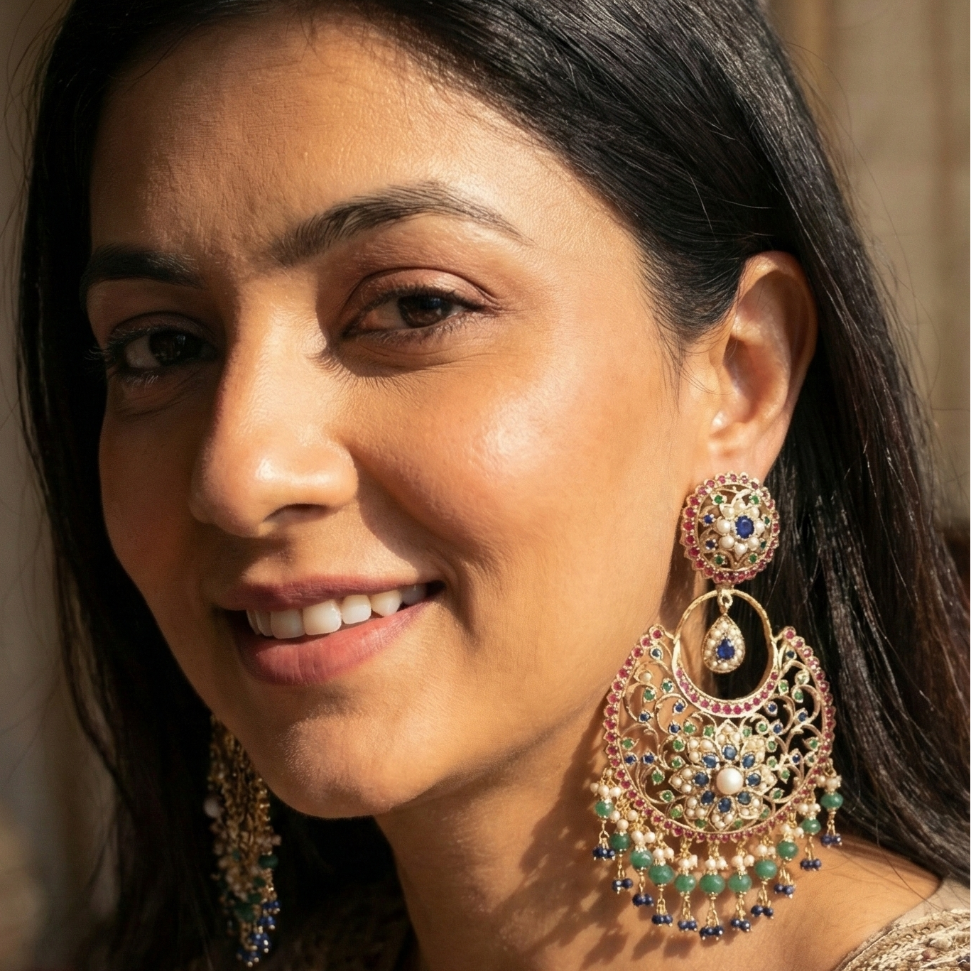 Multicoloured Jadau Chandbali Earrings | Statement Gold Plated Fashion Jewelry Online ER 453