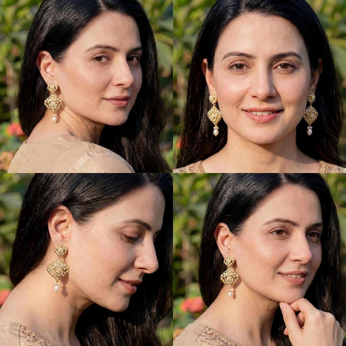 Cute & Dainty Pearl Earrings For Women | Traditional Jadau Jewelry on 925 Silver with Gold Plating ER 661