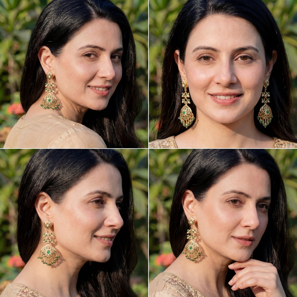 Emerald Green Danglers For Women | Fine Jadau Jewelry on 925 Silver ER 665