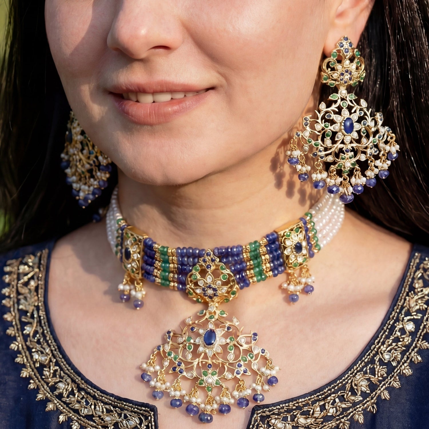 Antique Choker Necklace Set | Silver Choker Necklaces for Women Online | Indo Western Design NS 114