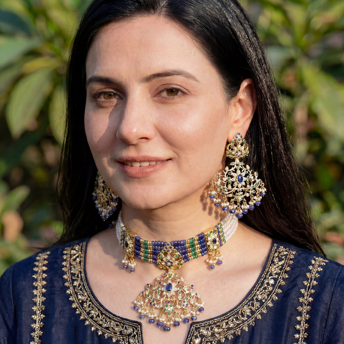 Antique Choker Necklace Set | Silver Choker Necklaces for Women Online | Indo Western Design NS 114