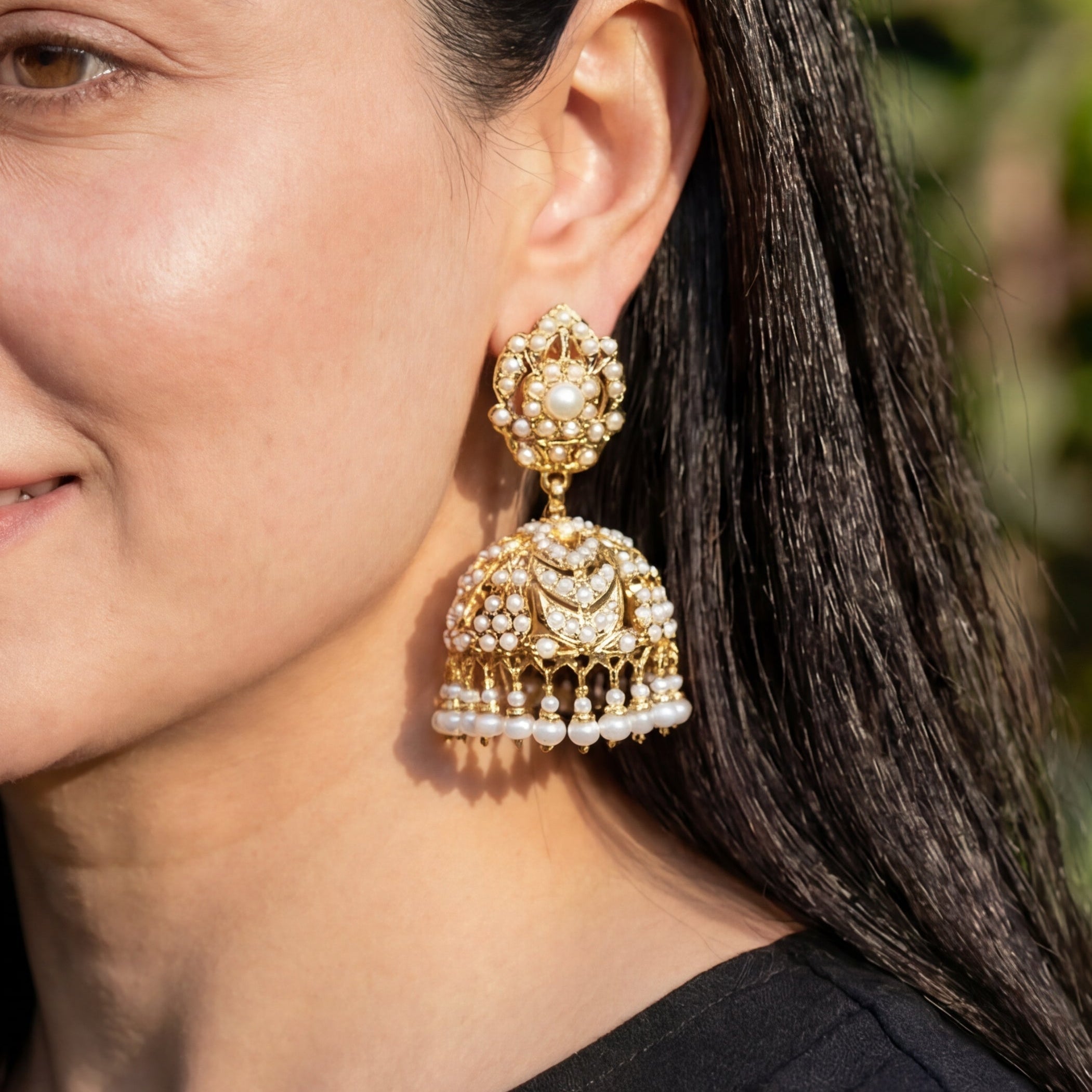 Hyderabadi Jhumkas on Silver | Studded with Freshwater Pearls ER 161