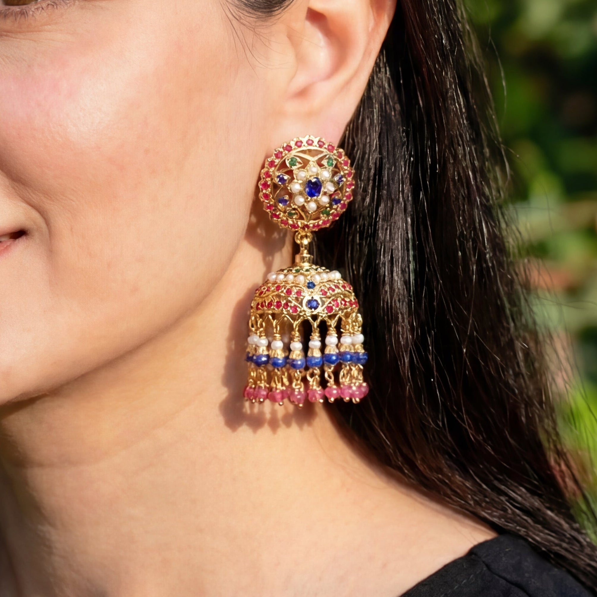 Premium Multicoloured Punjabi Jhumka Earrings | Indian Silver Jhumkis ER 579