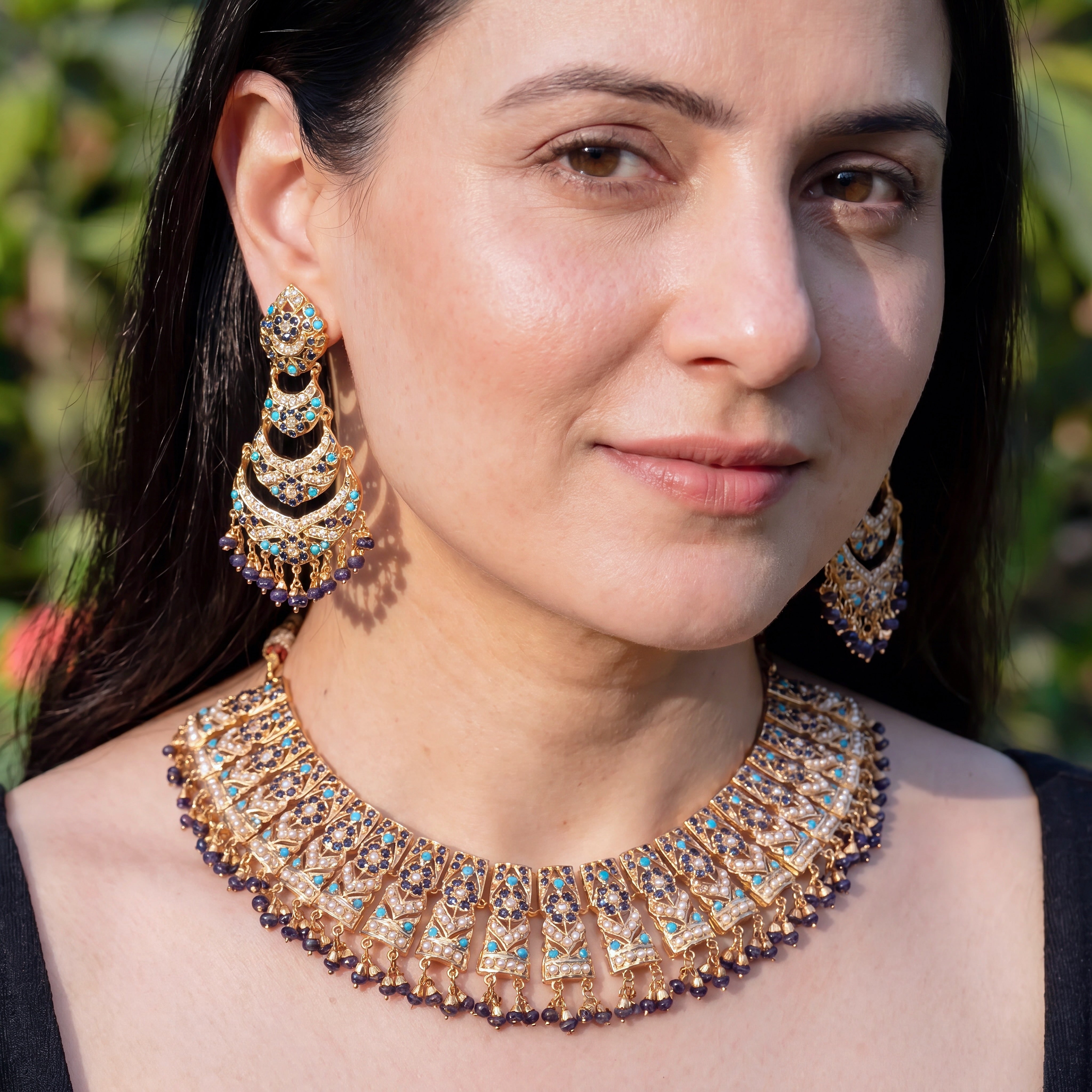 Classic Jadau Necklace Set in Unique Color Combination | Gold Plated on 925 Silver NS 448