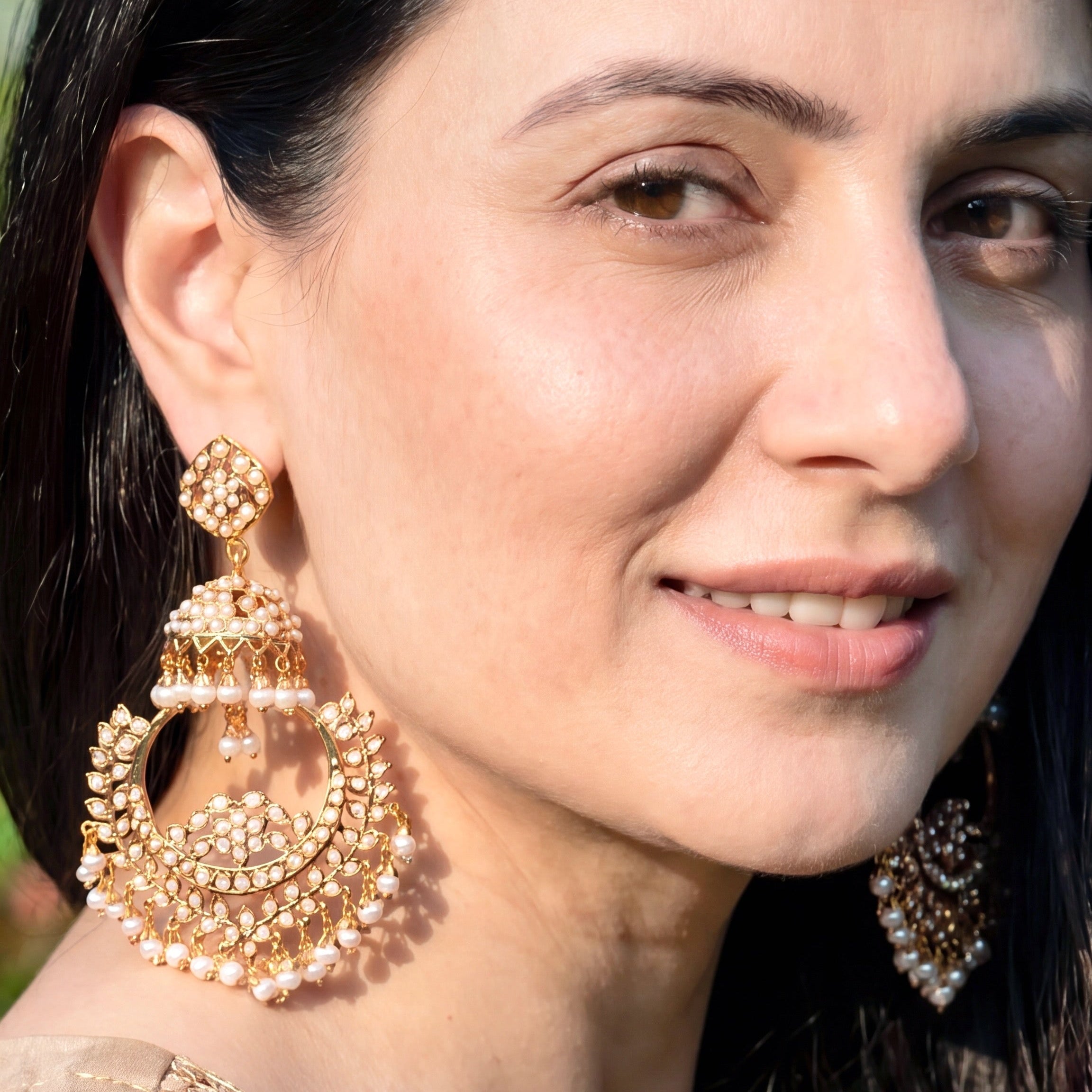 Pearl Chandbali Jhumka Earrings on Silver Base | ER 718
