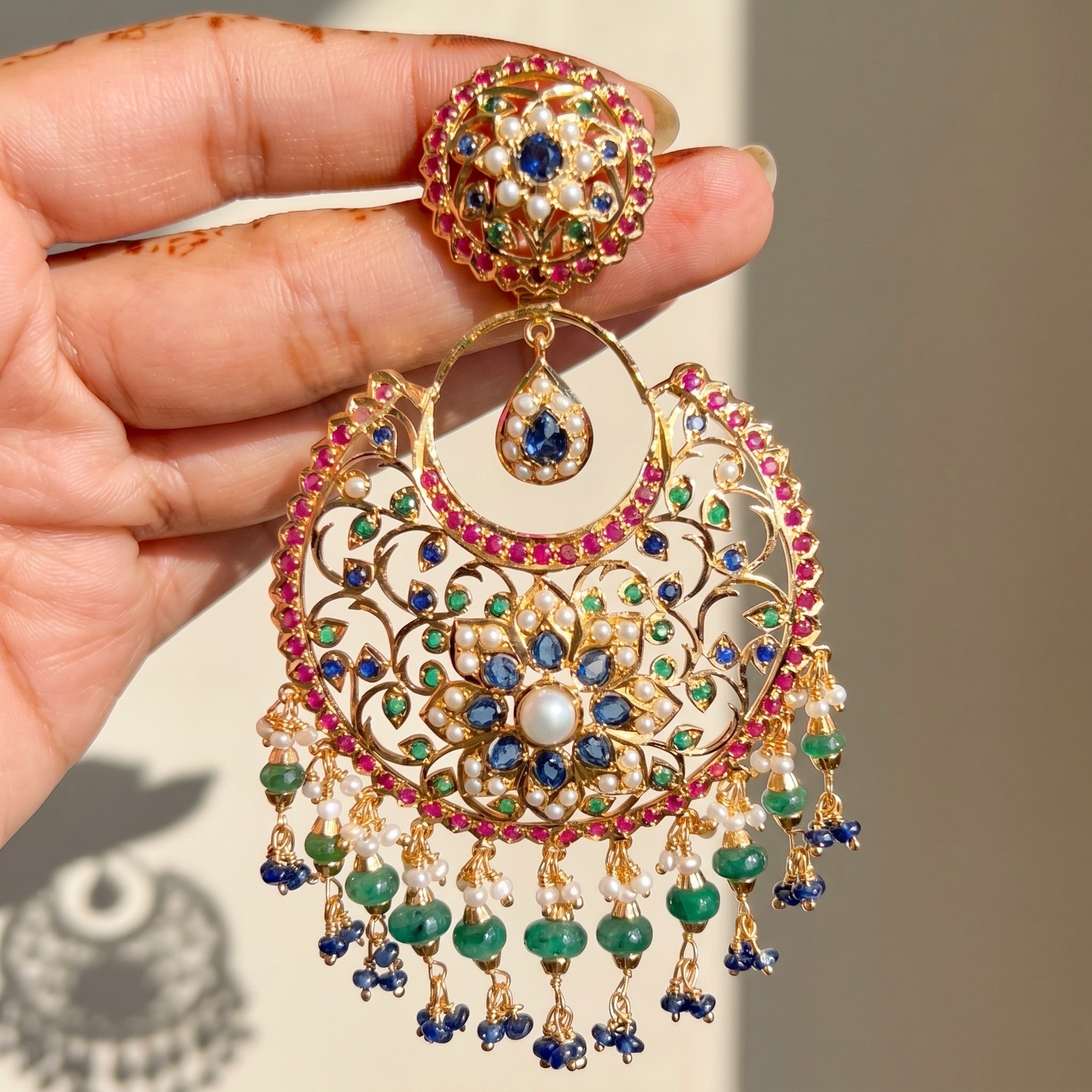 Multicoloured Jadau Chandbali Earrings | Statement Gold Plated Fashion Jewelry Online ER 453