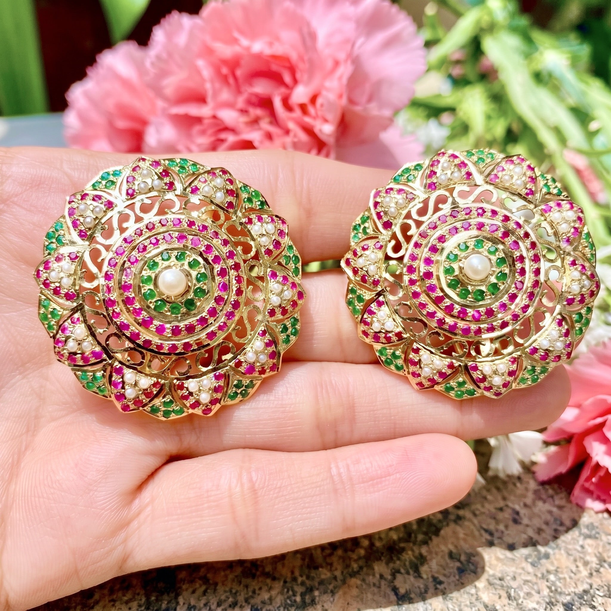 Large Round Stud Earrings for Women | Gold Plated | Indian Fashion Jewelry in USA ER 061