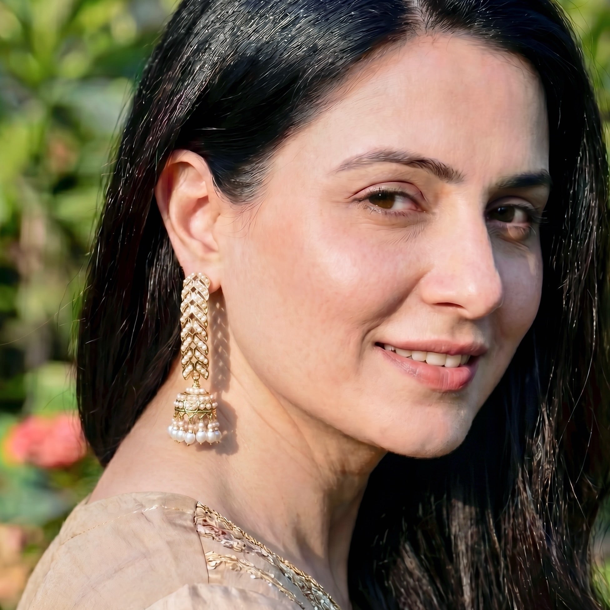 Pearl Jadau Jhumka Earrings in Sterling Silver ER 076