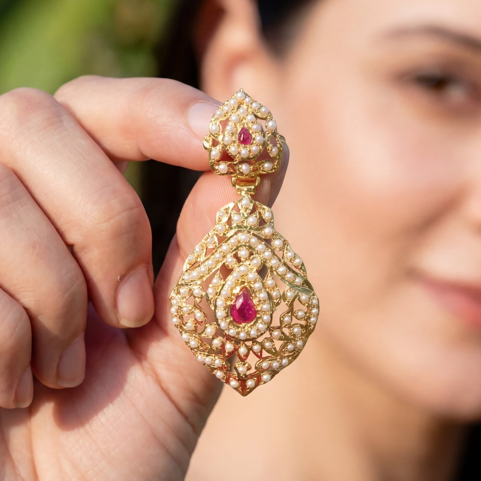 Intricately Handcrafted Jadau Earrings | Fine Seed Pearl Studded on 925 Silver with Gold Plating ER 655