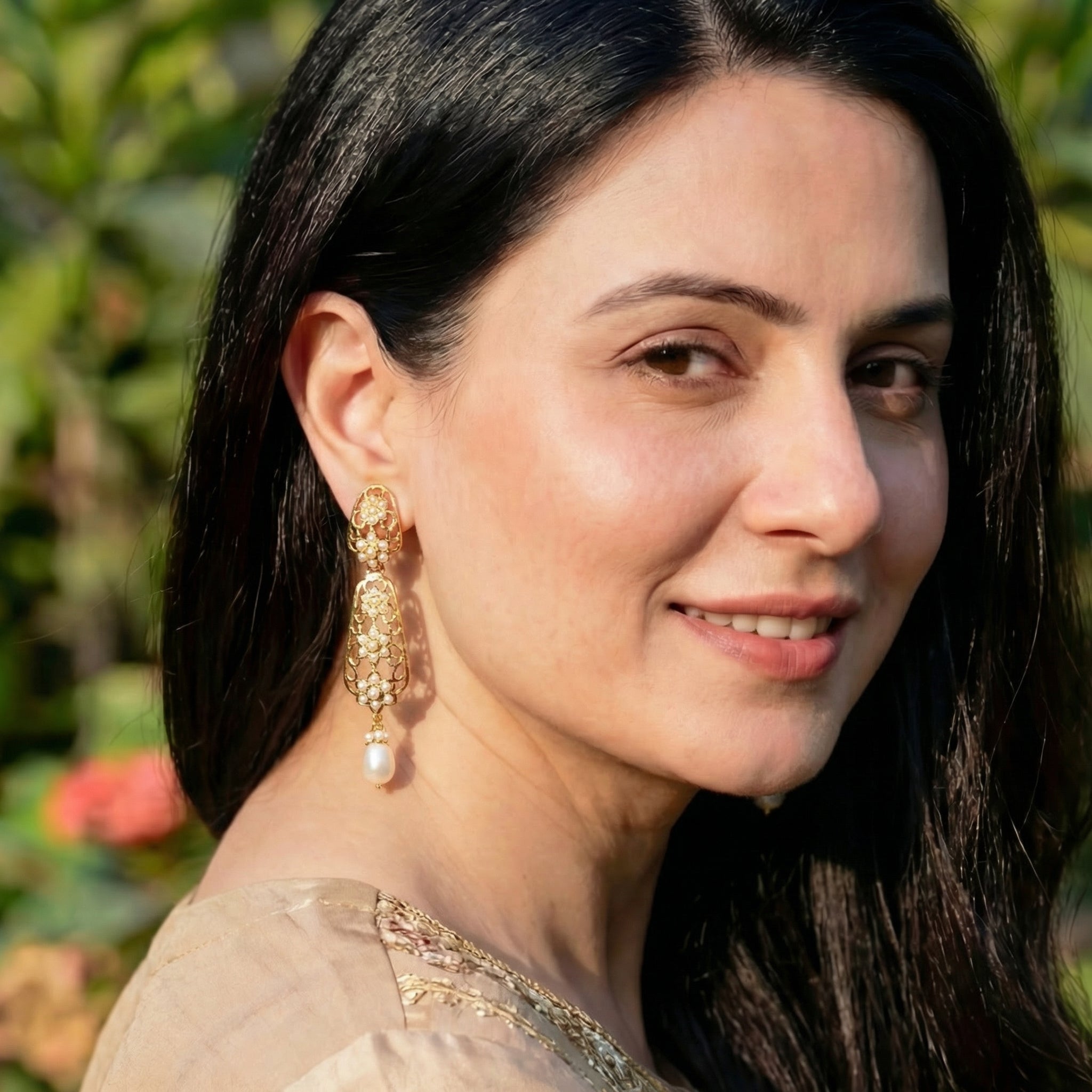 Tall and Slender Earrings for Women | Indo Western Design with Freshwater Pearls | 925 Silver ER 644
