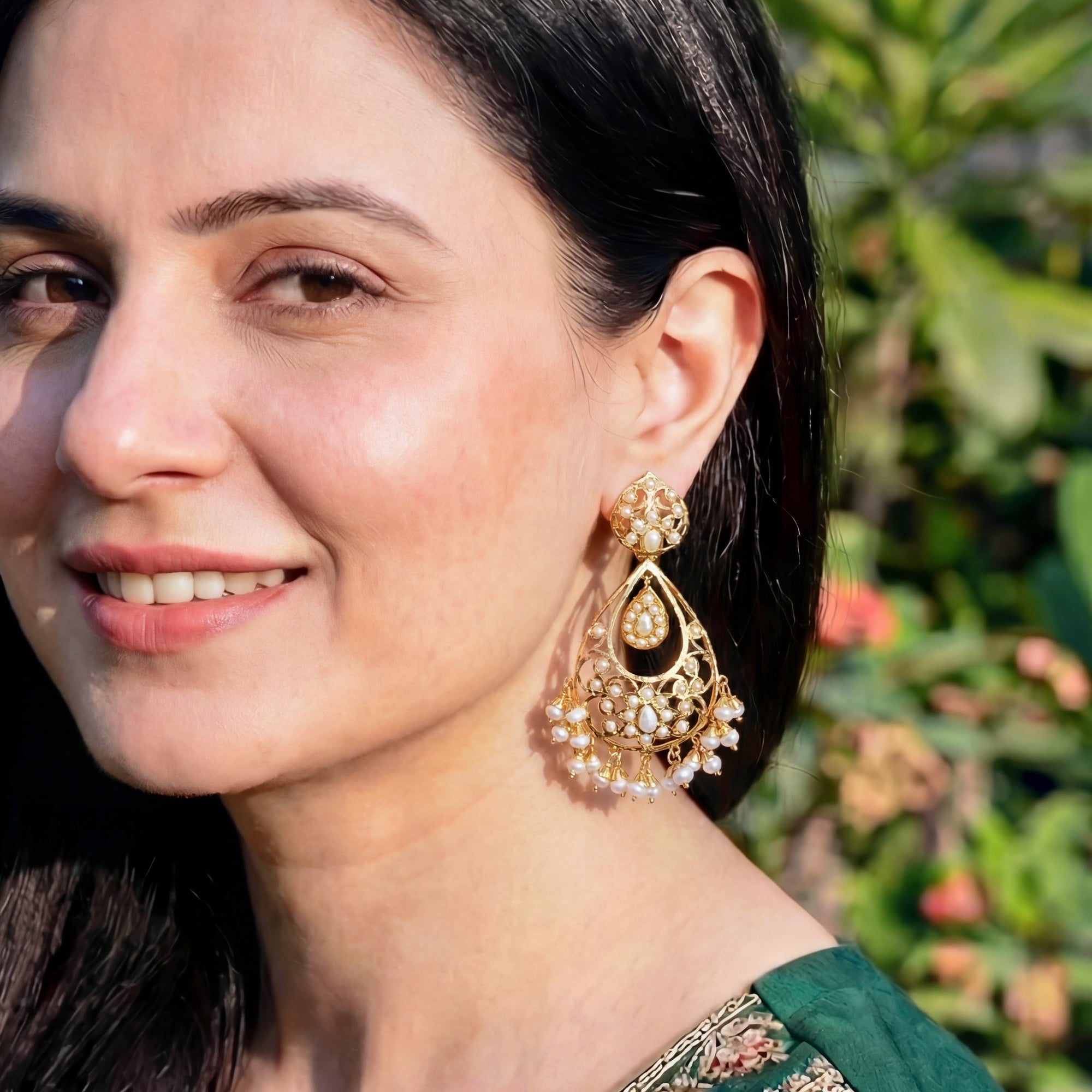 Drop Shaped Pearl Earrings on Silver | Cute Indo Western Design ER 651