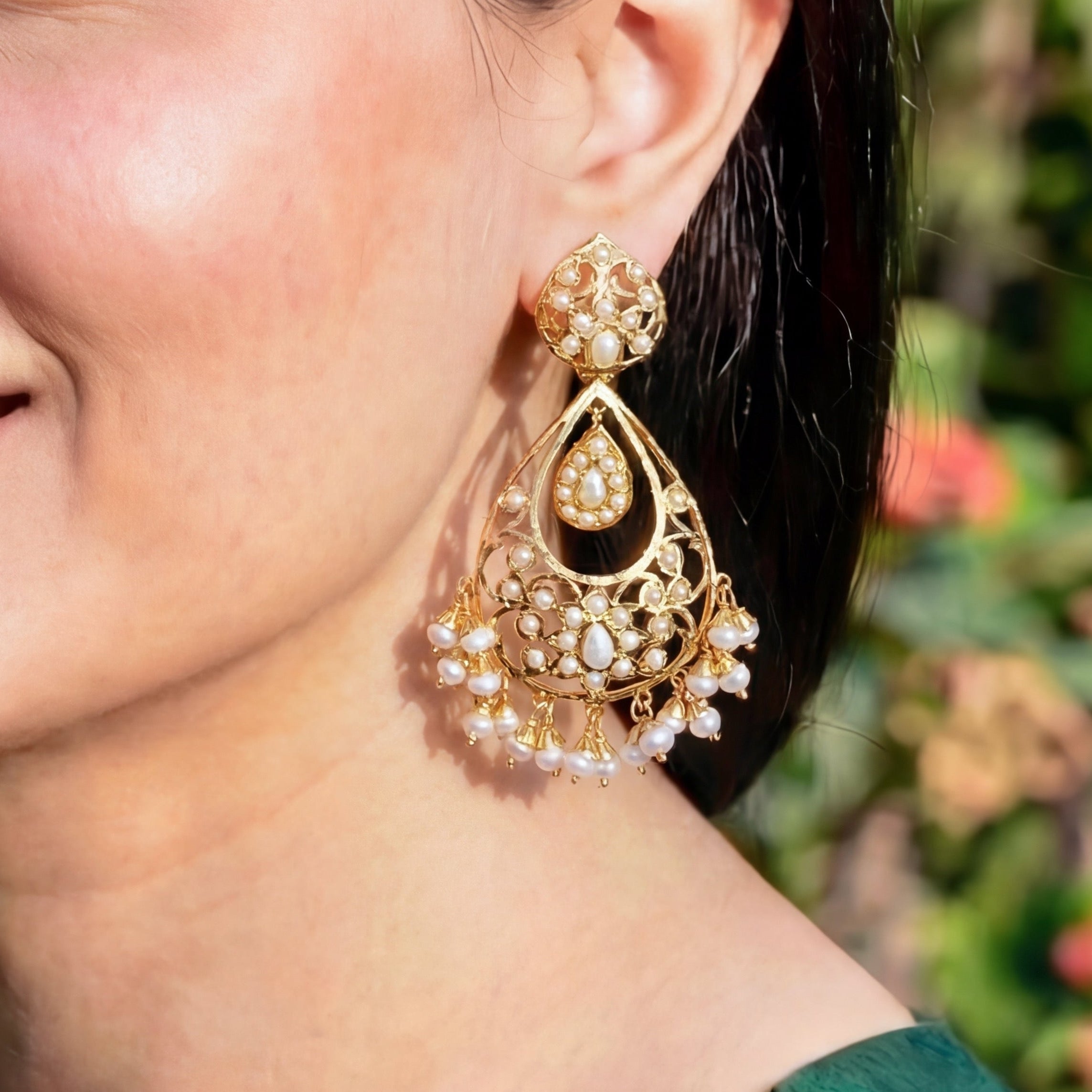 Drop Shaped Pearl Earrings on Silver | Cute Indo Western Design ER 651
