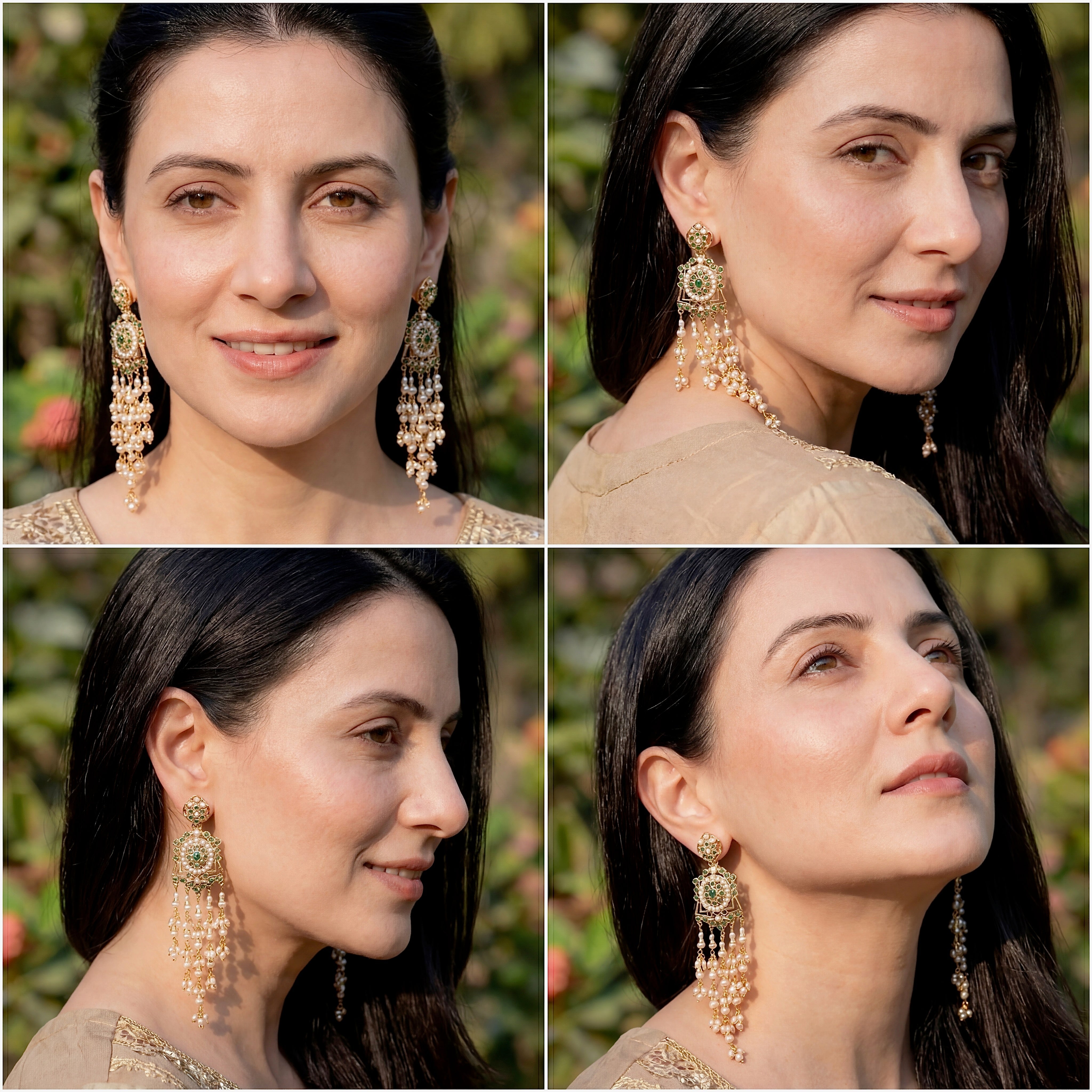 Long Flowing Jadau Earrings | Intricated Crafted Indian Jewelry | 925 Silver Gold Plated ER 657
