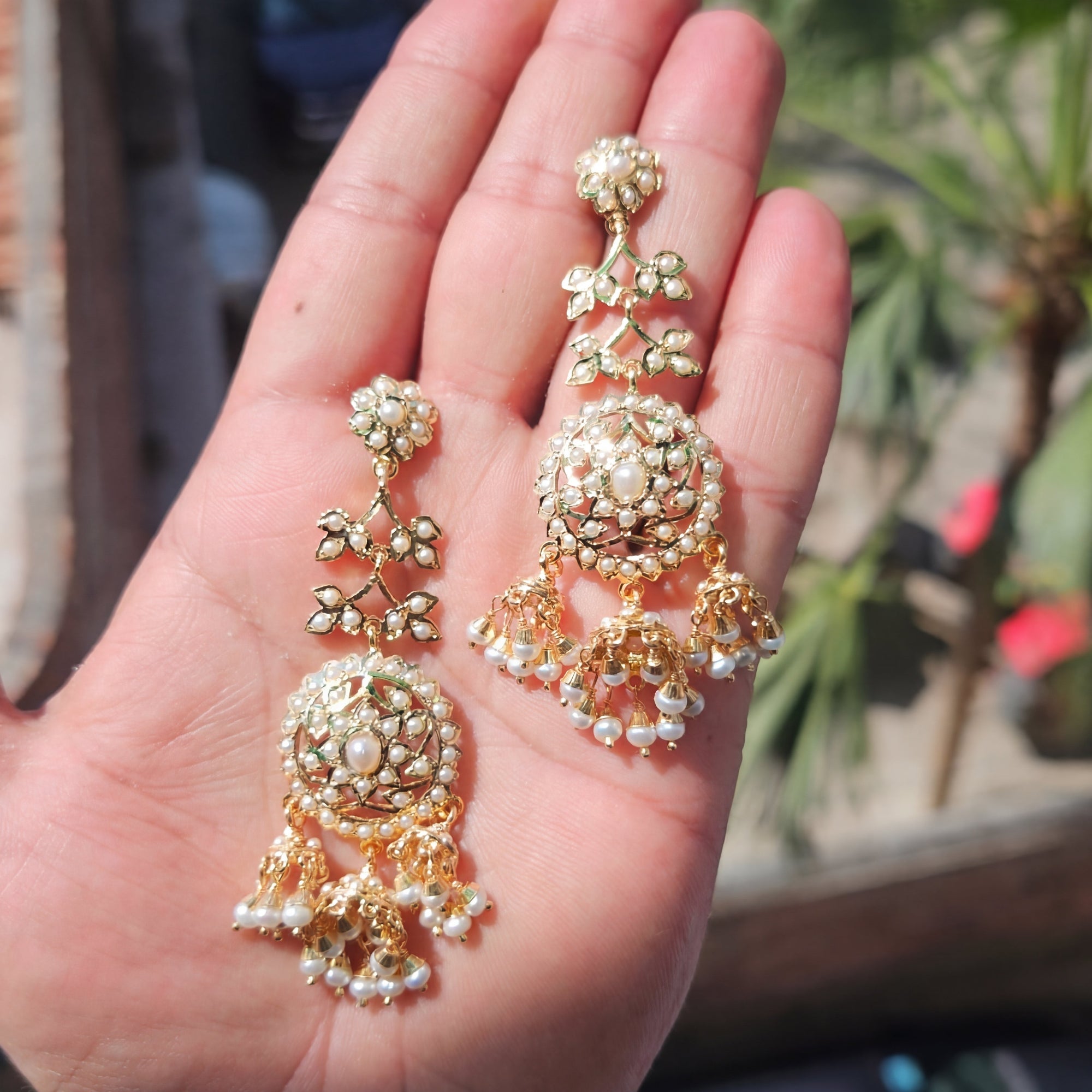 Long Pearl Jhumka Earrings | Real Freshwater Pearls | Gold Plated on 925 Silver ER 669