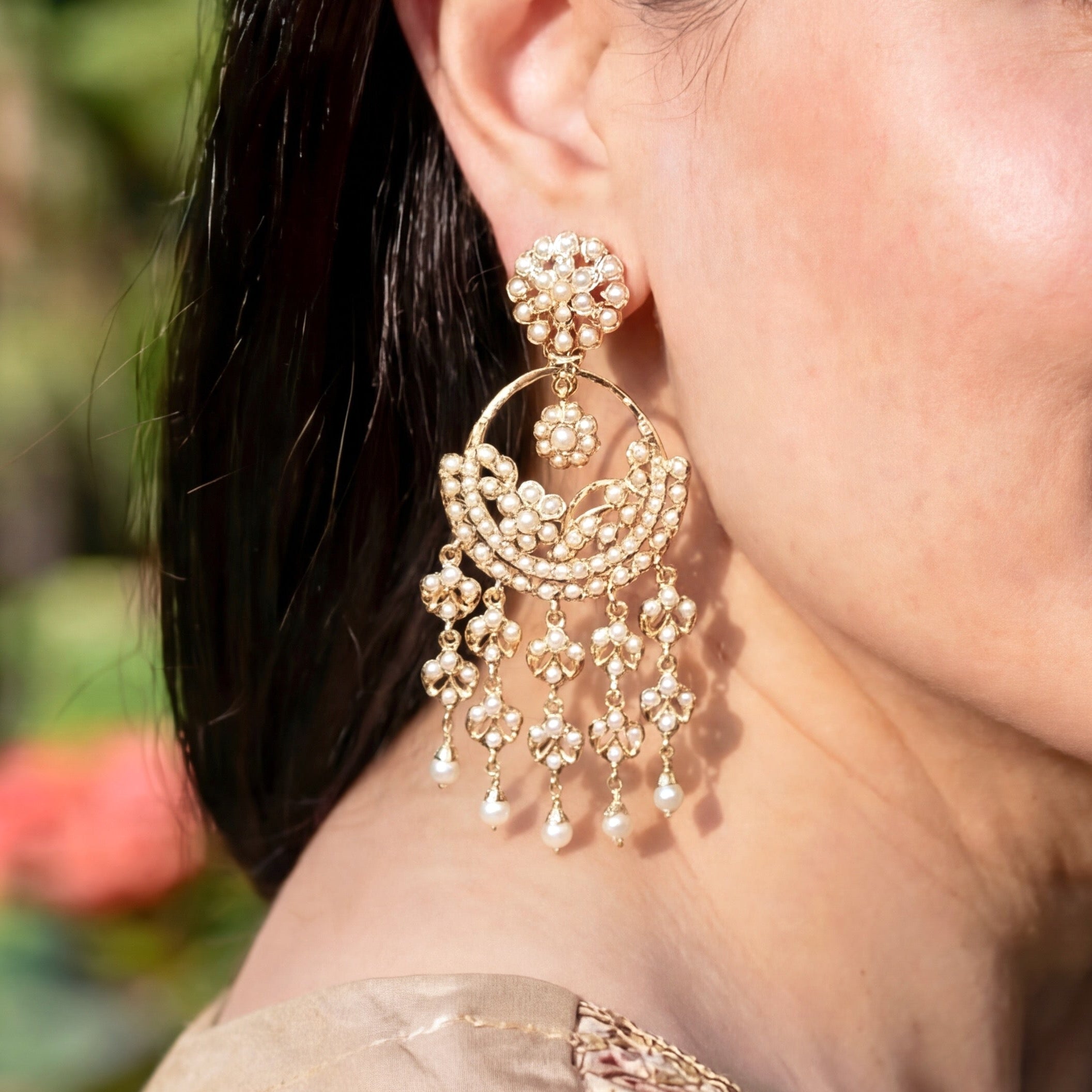 Middle Eastern Style Pearl Earrings | Fusion Chandbali On 925 Silver Base ER 672