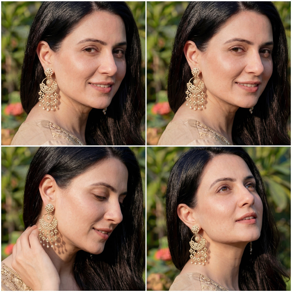 Middle Eastern Style Pearl Earrings | Fusion Chandbali On 925 Silver Base ER 672