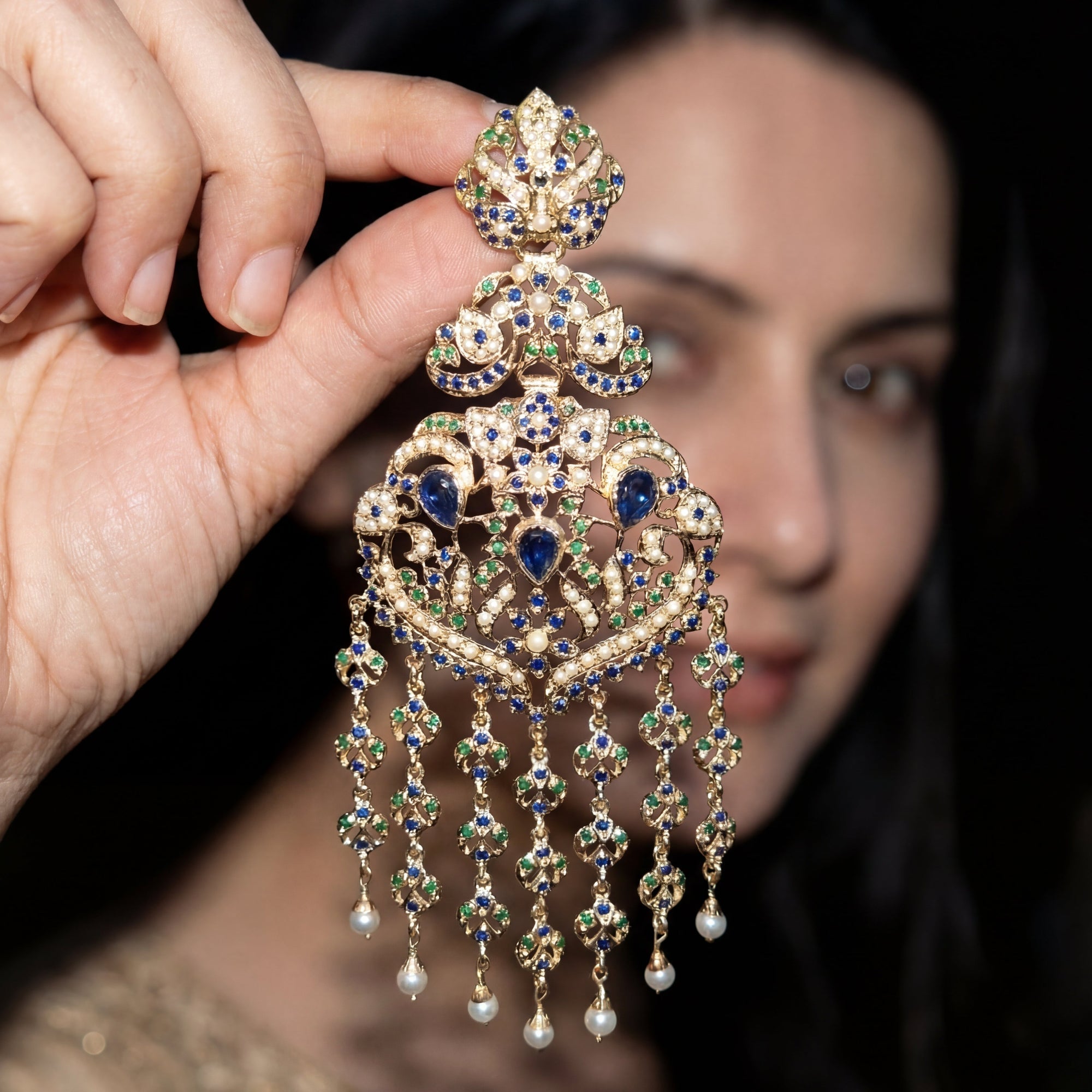 Statement Large Jadau Earrings | Royal Color Combination | Gold Plated on Silver ER 673